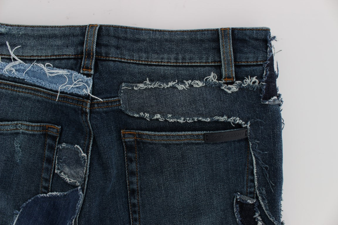 Dolce & Gabbana Stretch Blue Patchwork Jeans Shorts LUNESCAPE