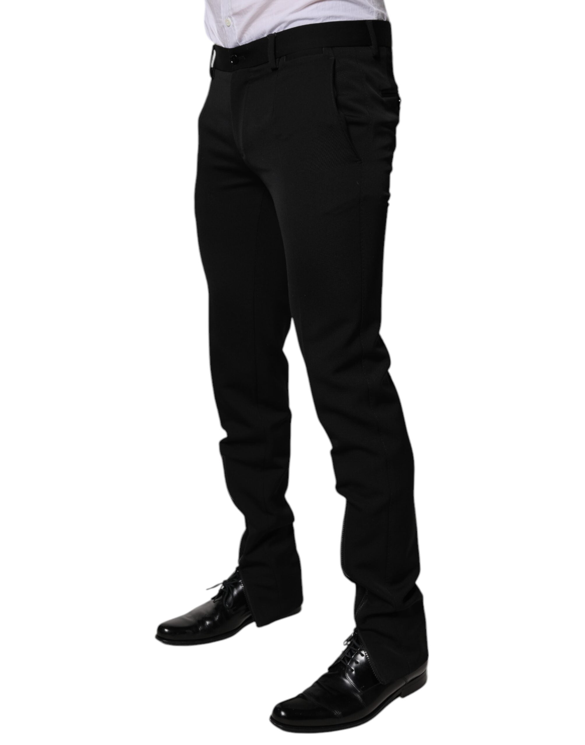 Dolce & Gabbana Black Wool Tapered Formal Dress Pants LUNESCAPE