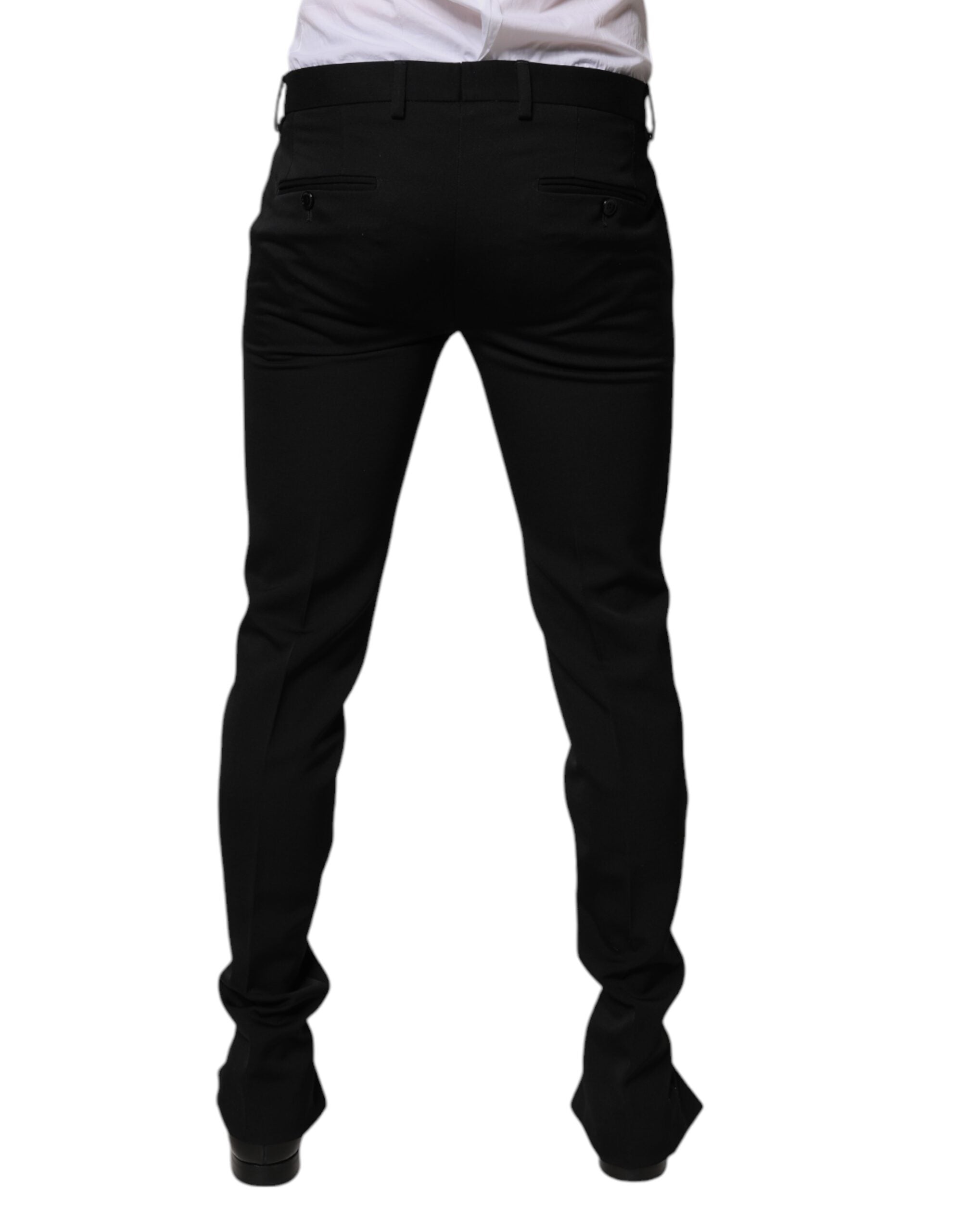 Dolce & Gabbana Black Wool Tapered Formal Dress Pants LUNESCAPE