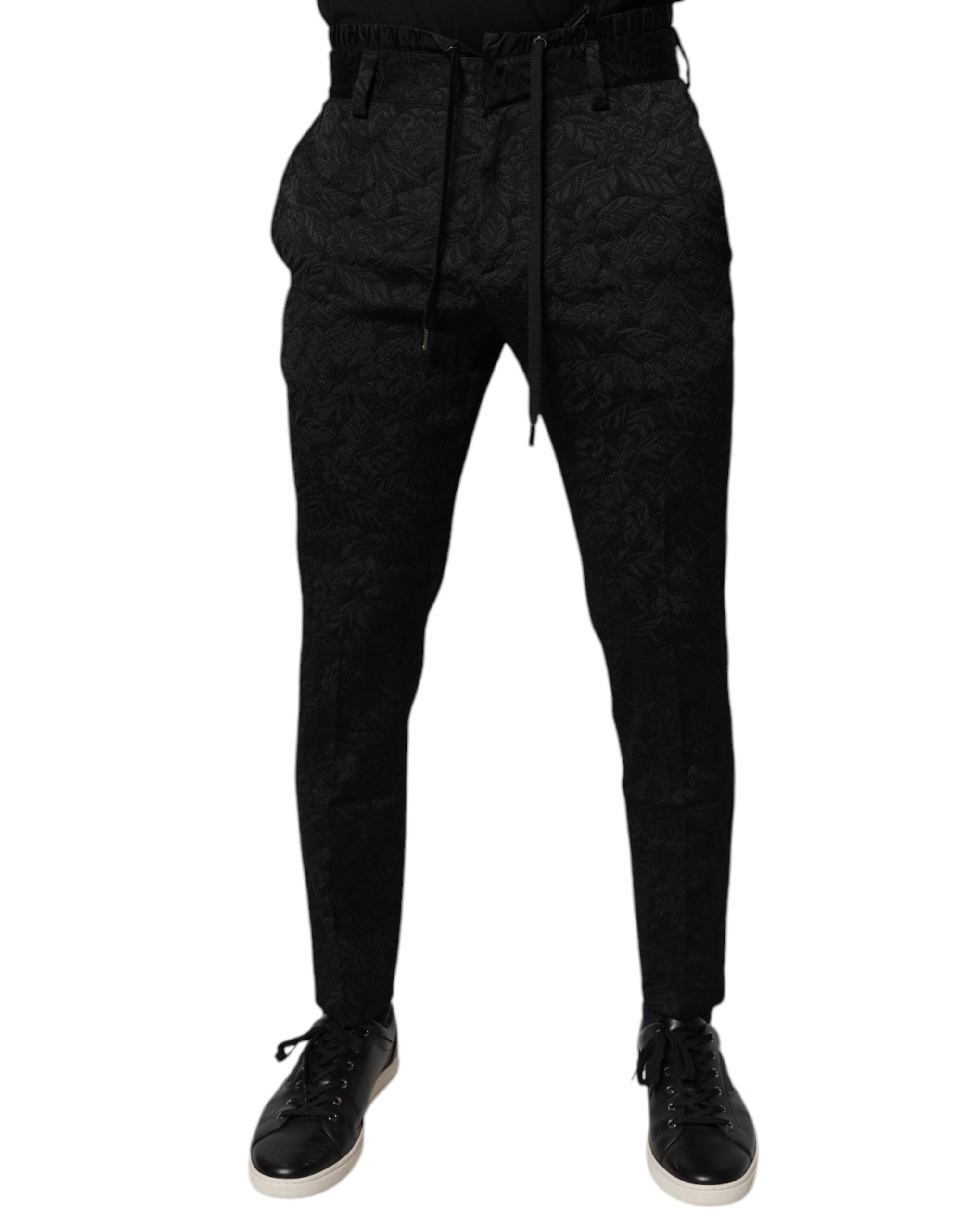 Dolce & Gabbana Black Brocade Polyester Skinny Dress Pants LUNESCAPE
