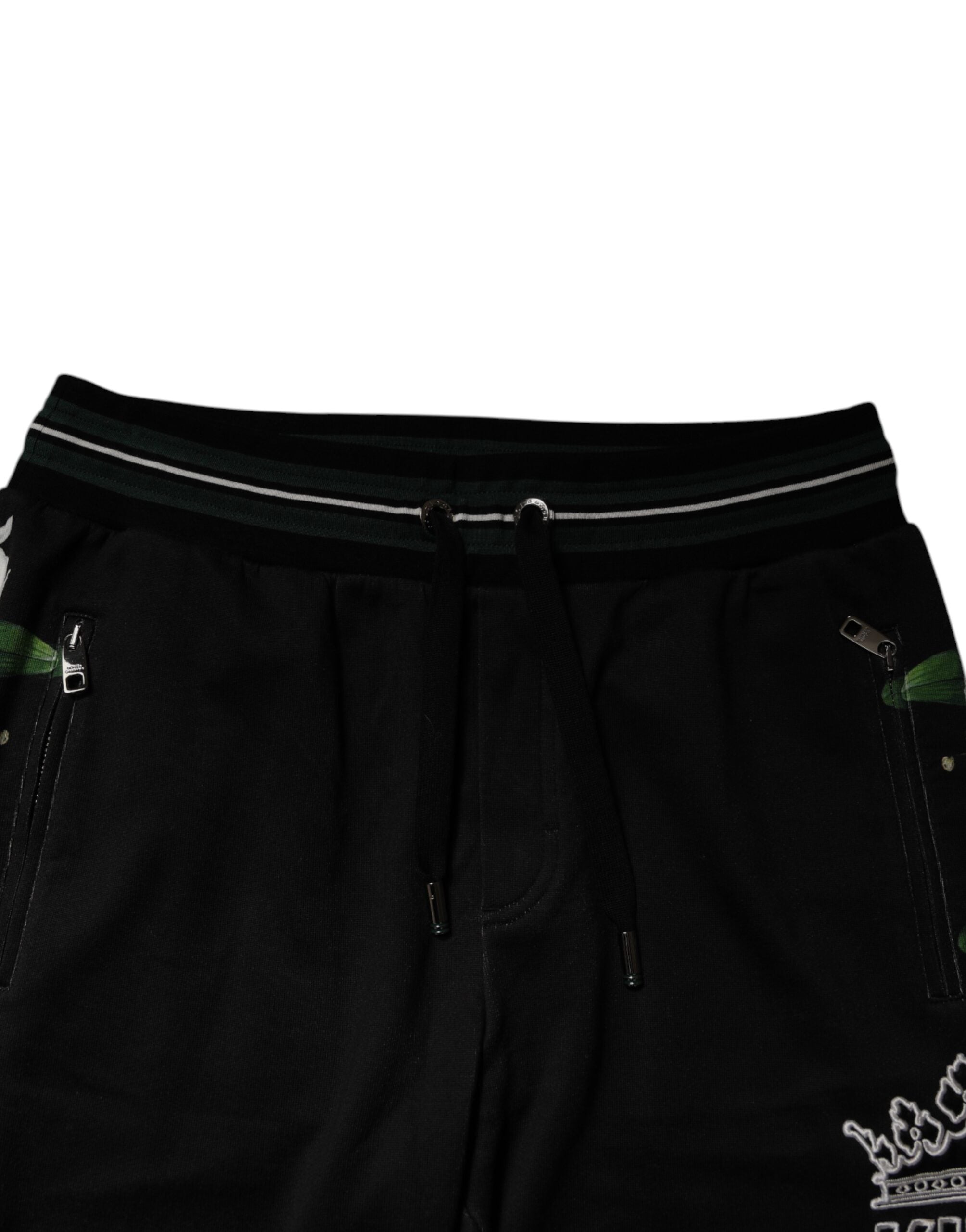 Dolce & Gabbana Black Floral King Men Jogger Sweatpants Pants