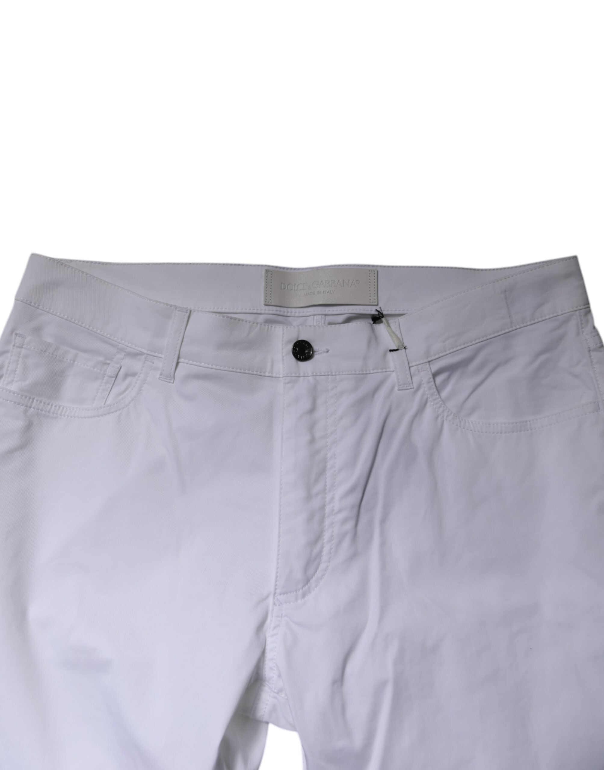 Dolce & Gabbana White Cotton Stretch Skinny Dress Formal Pants LUNESCAPE