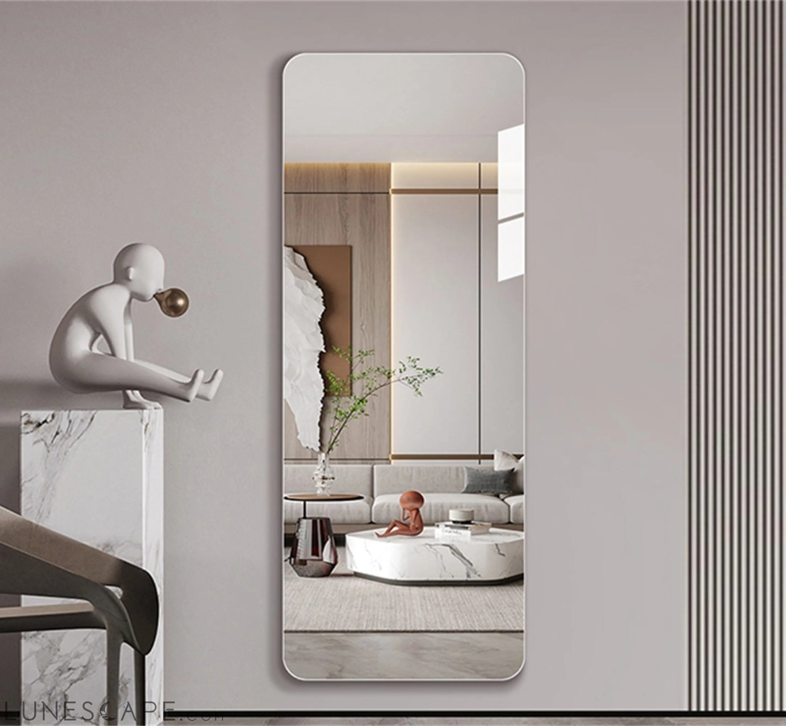 65"x 24" inch Full Body round corner mirror for Living Room Bedroom LUNESCAPE