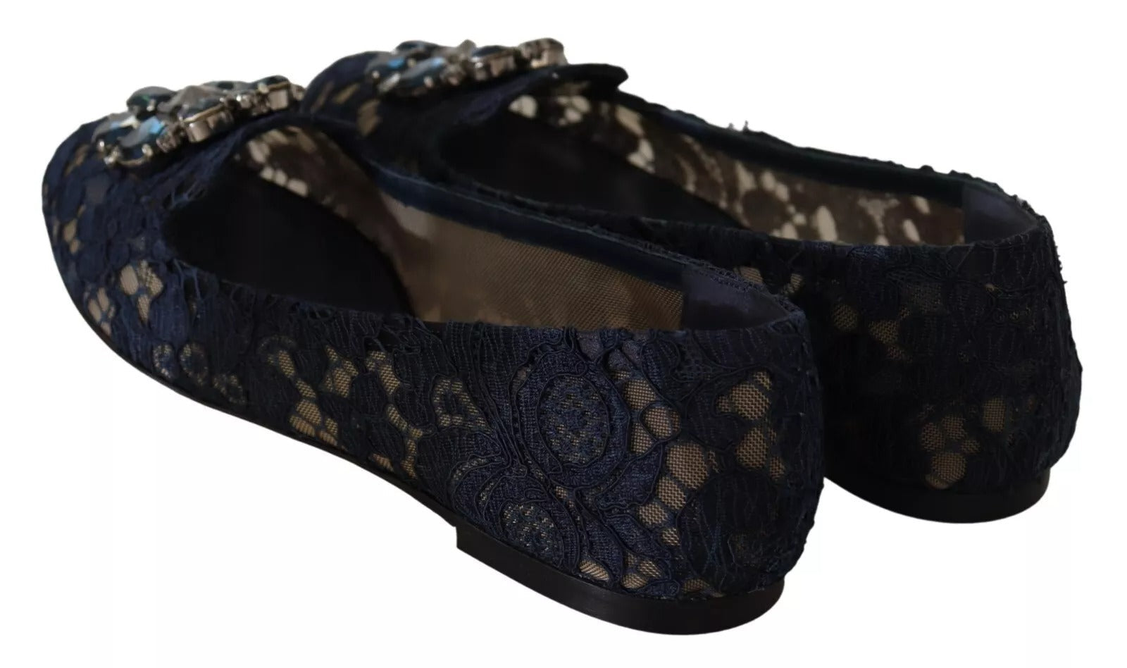 Dolce & Gabbana Blue Crystal Loafer Lace Ballet Flats Shoes LUNESCAPE