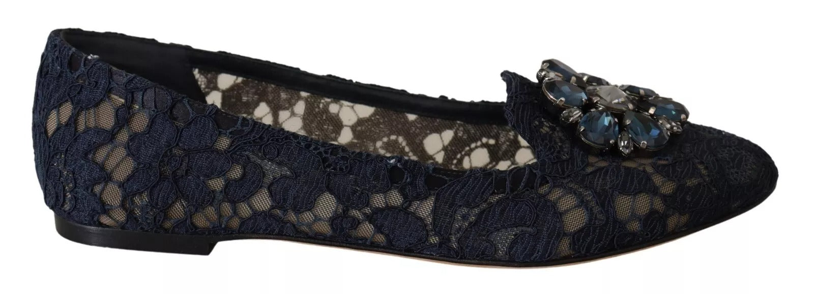 Dolce & Gabbana Blue Crystal Loafer Lace Ballet Flats Shoes LUNESCAPE