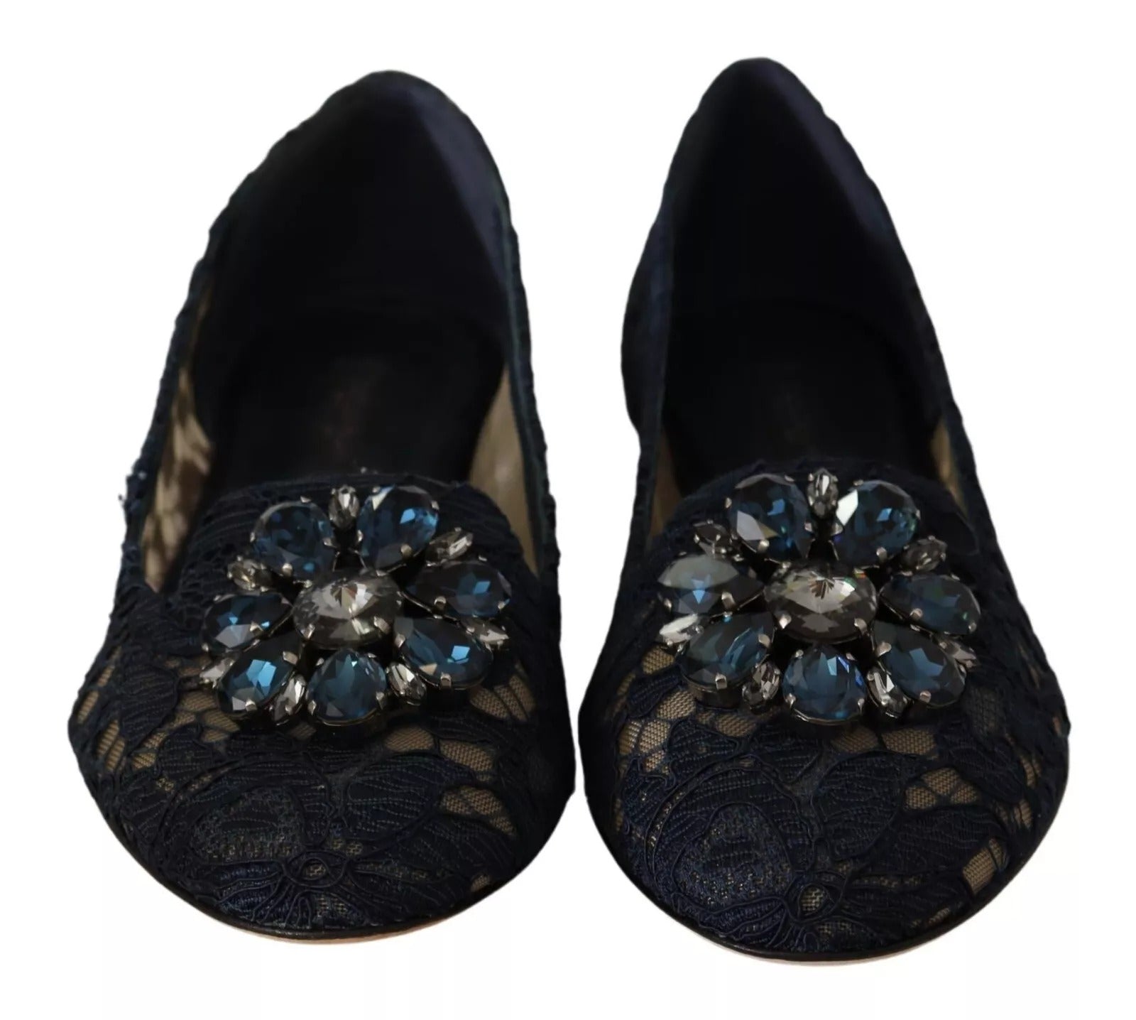 Dolce & Gabbana Blue Crystal Loafer Lace Ballet Flats Shoes LUNESCAPE