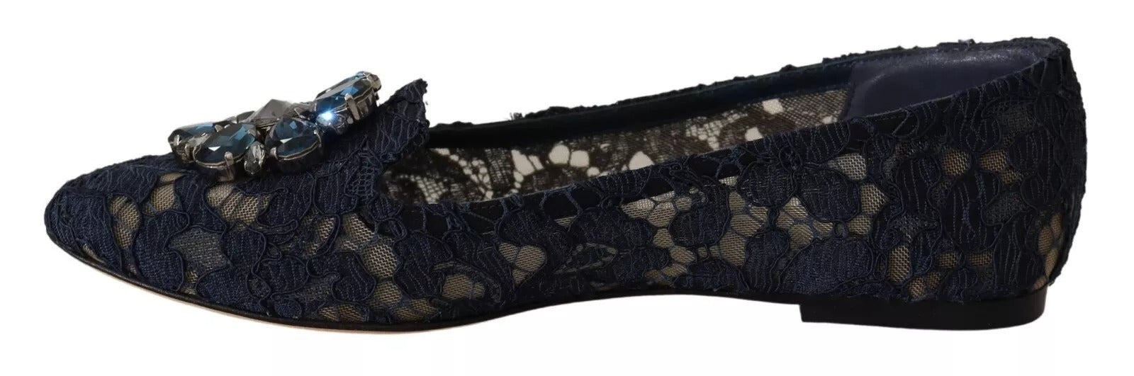 Dolce & Gabbana Blue Crystal Loafer Lace Ballet Flats Shoes LUNESCAPE