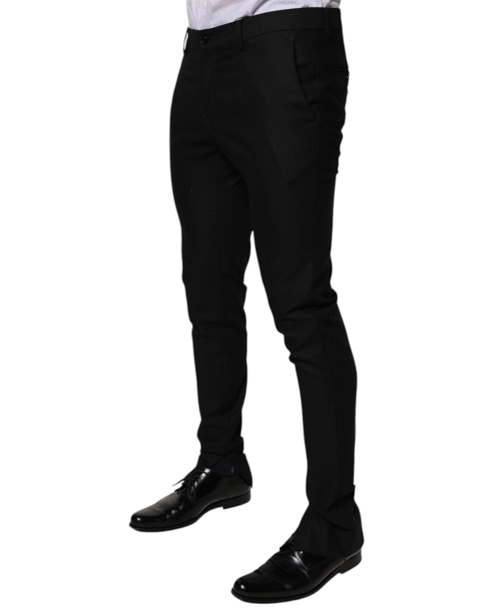 Dolce & Gabbana Black Virgin Wool MenSkinny Dress Formal Pants LUNESCAPE