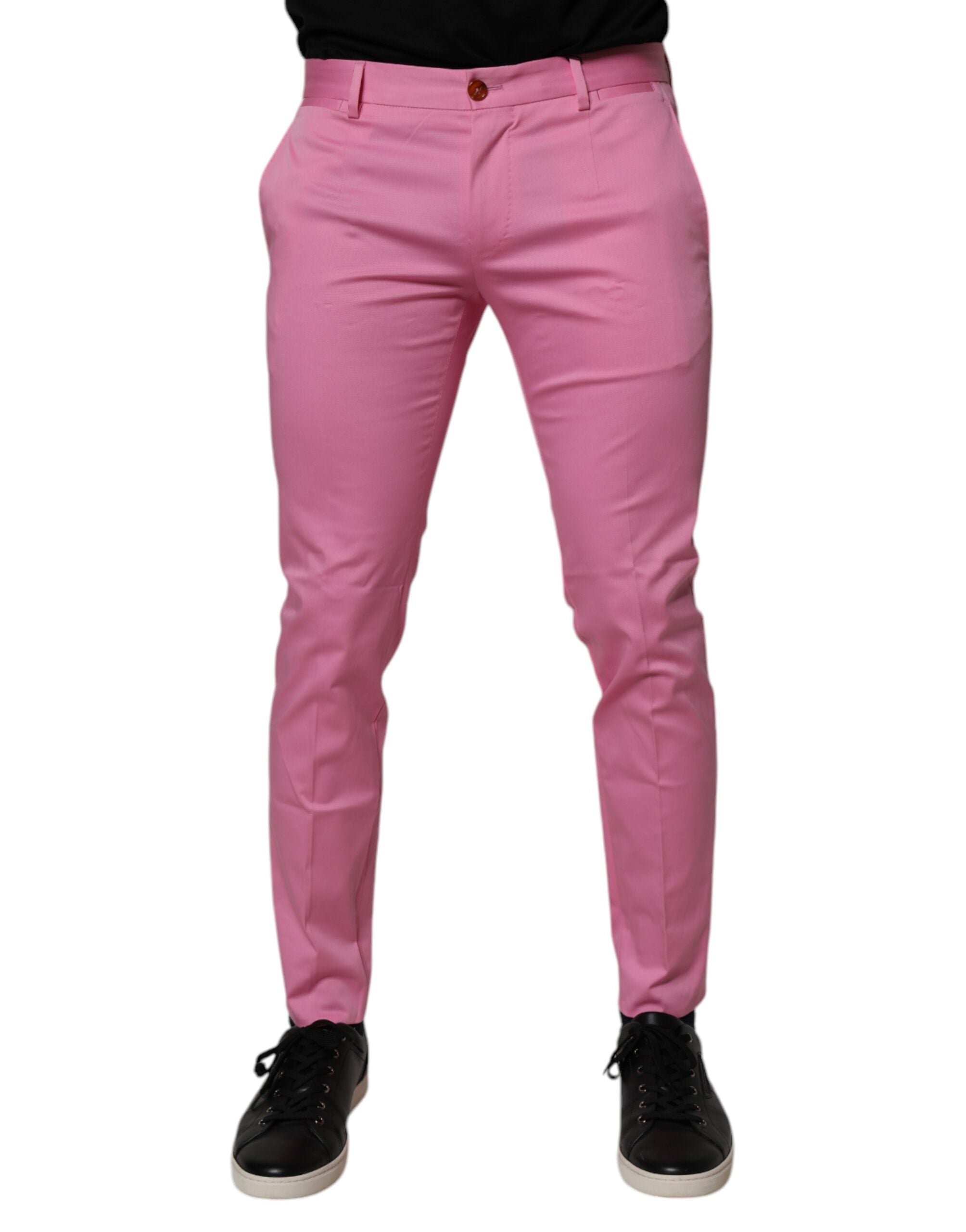Dolce & Gabbana Pink Cotton Slim Fit Men Dress Formal Pants LUNESCAPE