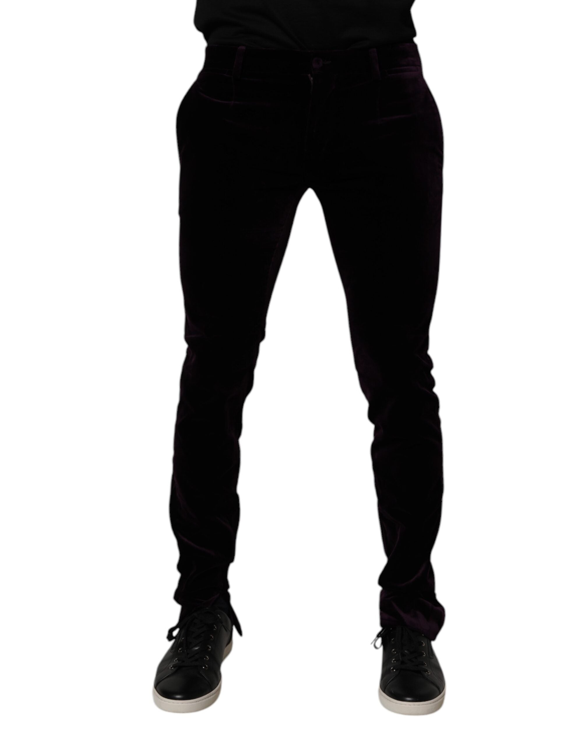 Dolce & Gabbana Violet Velvet Cotton Men Dress Formal Pants LUNESCAPE