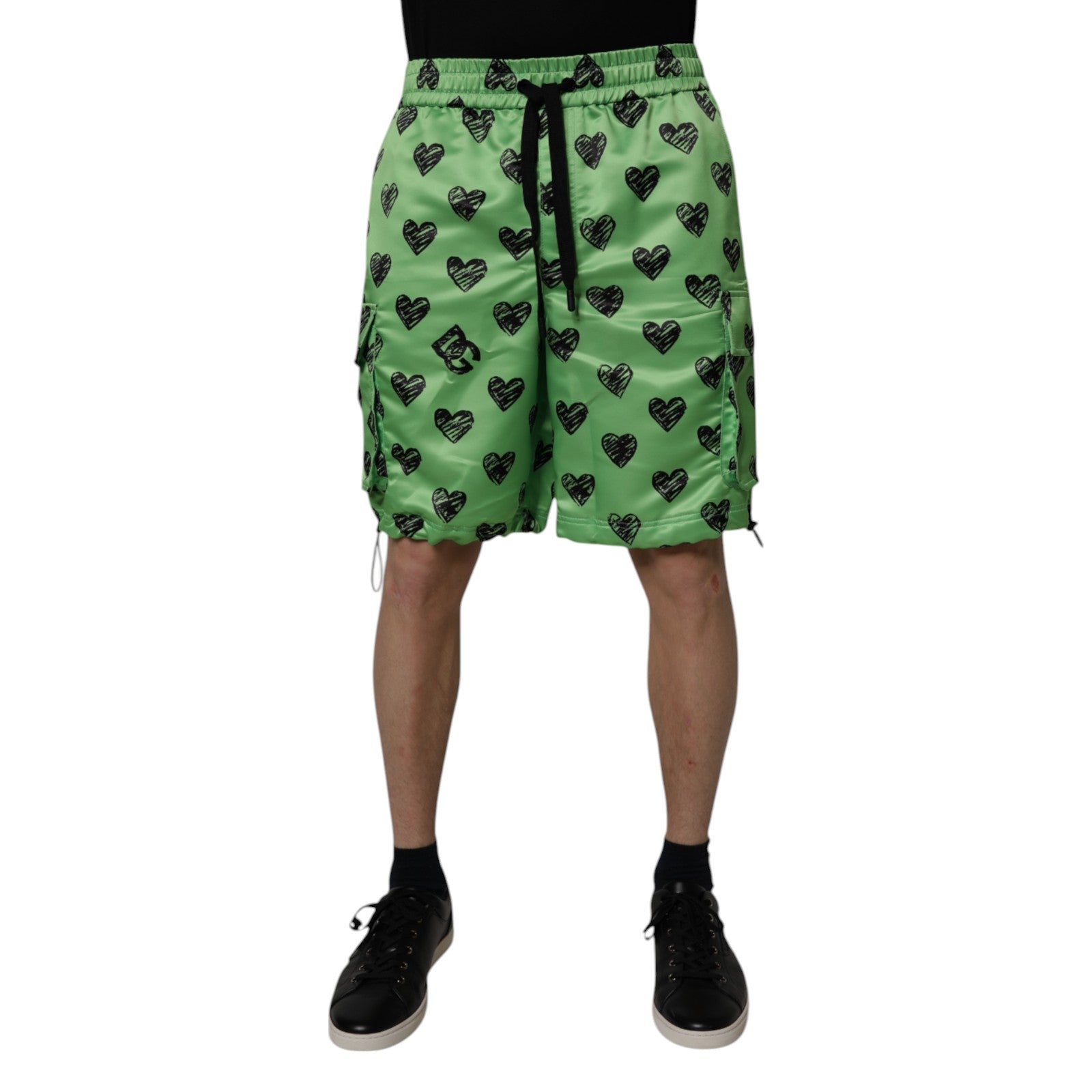 Dolce & Gabbana Green Heart Print Cargo Men Bermuda Shorts LUNESCAPE