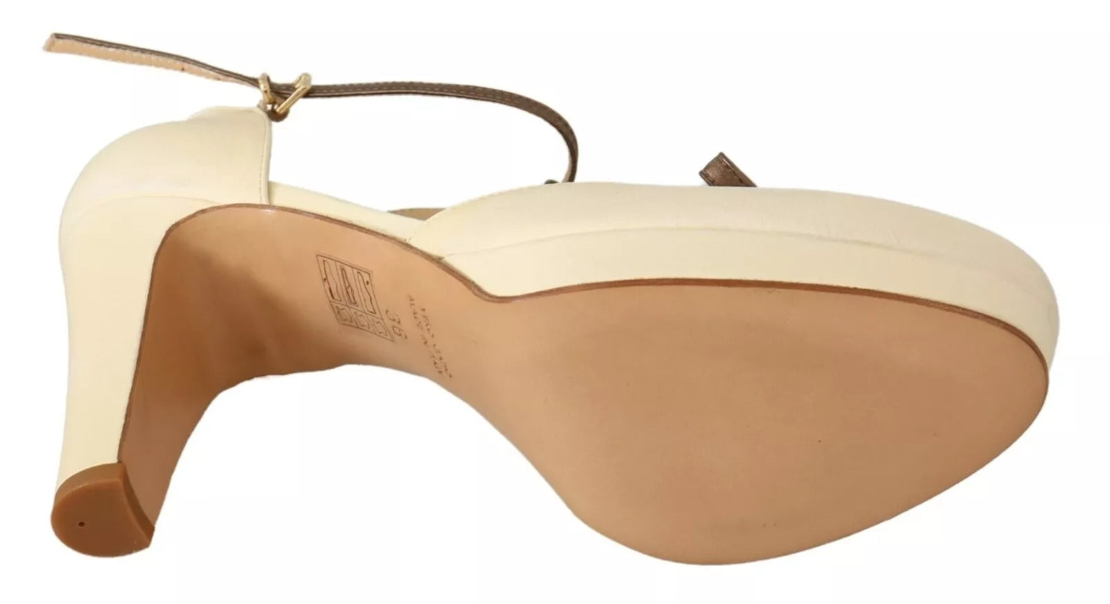 SERGIO LEVANTESI Beige T-Strap Block Heel T-Strap Leather Pumps LUNESCAPE