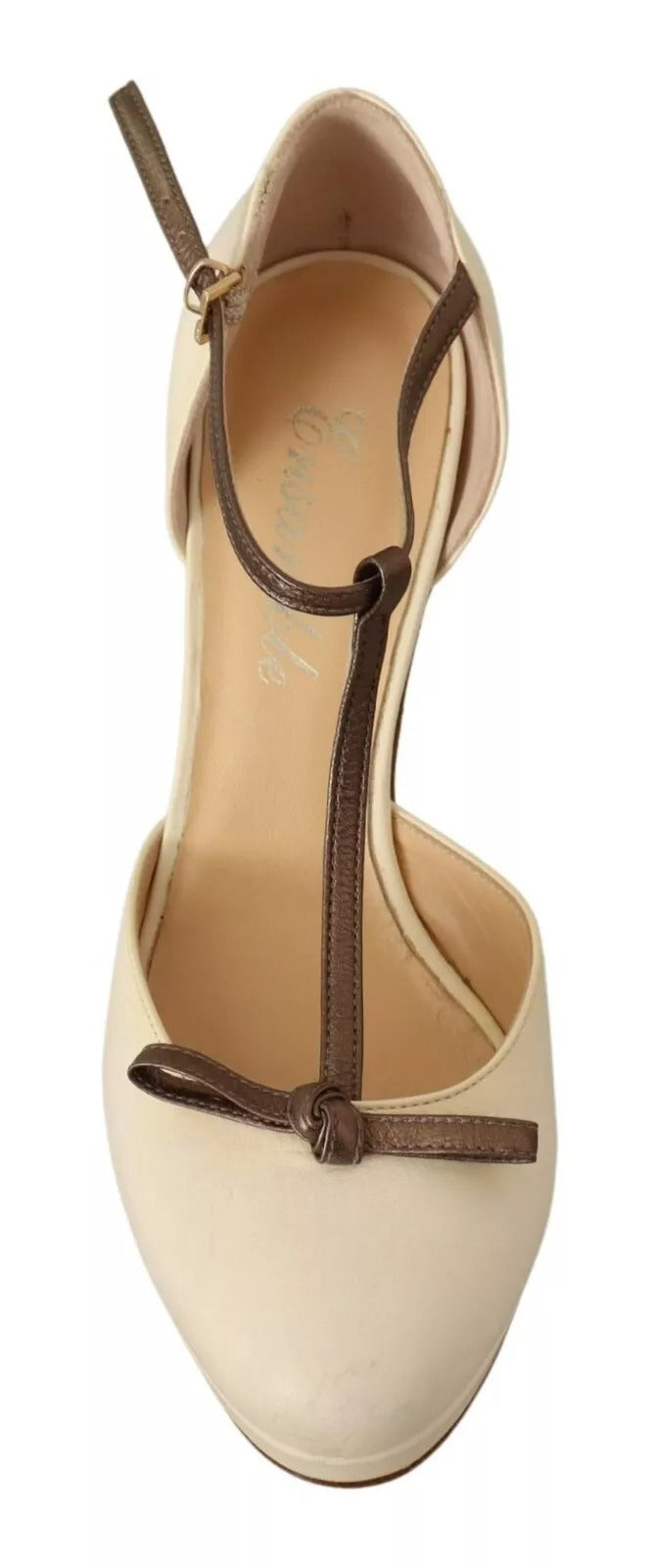 SERGIO LEVANTESI Beige T-Strap Block Heel T-Strap Leather Pumps LUNESCAPE
