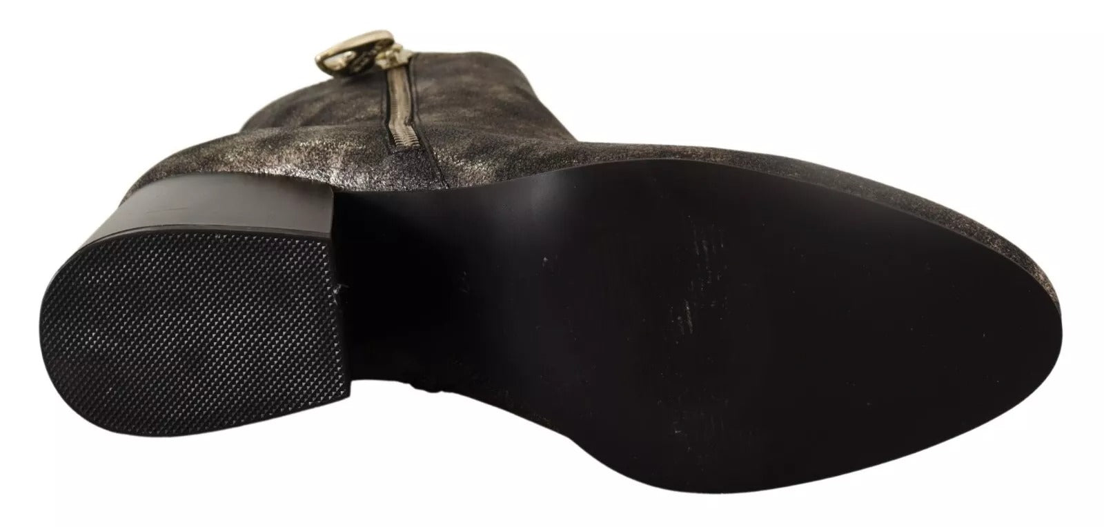 MY TWIN Black Leather Block Heels Ankle Boots Zipper Shoes LUNESCAPE