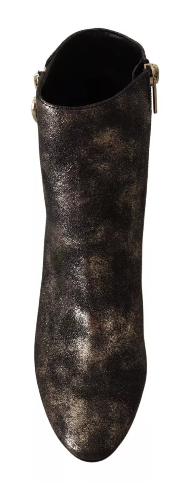 MY TWIN Black Leather Block Heels Ankle Boots Zipper Shoes LUNESCAPE