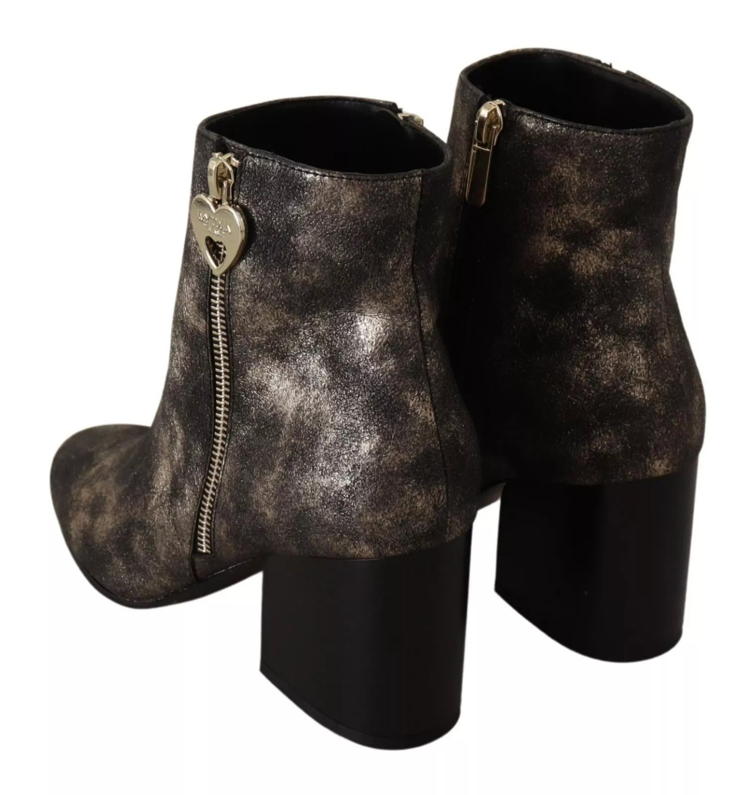 MY TWIN Black Leather Block Heels Ankle Boots Zipper Shoes LUNESCAPE