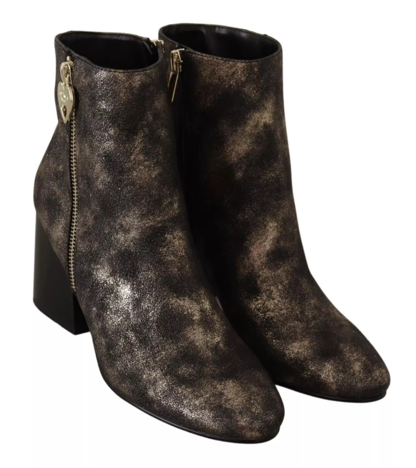 MY TWIN Black Leather Block Heels Ankle Boots Zipper Shoes LUNESCAPE