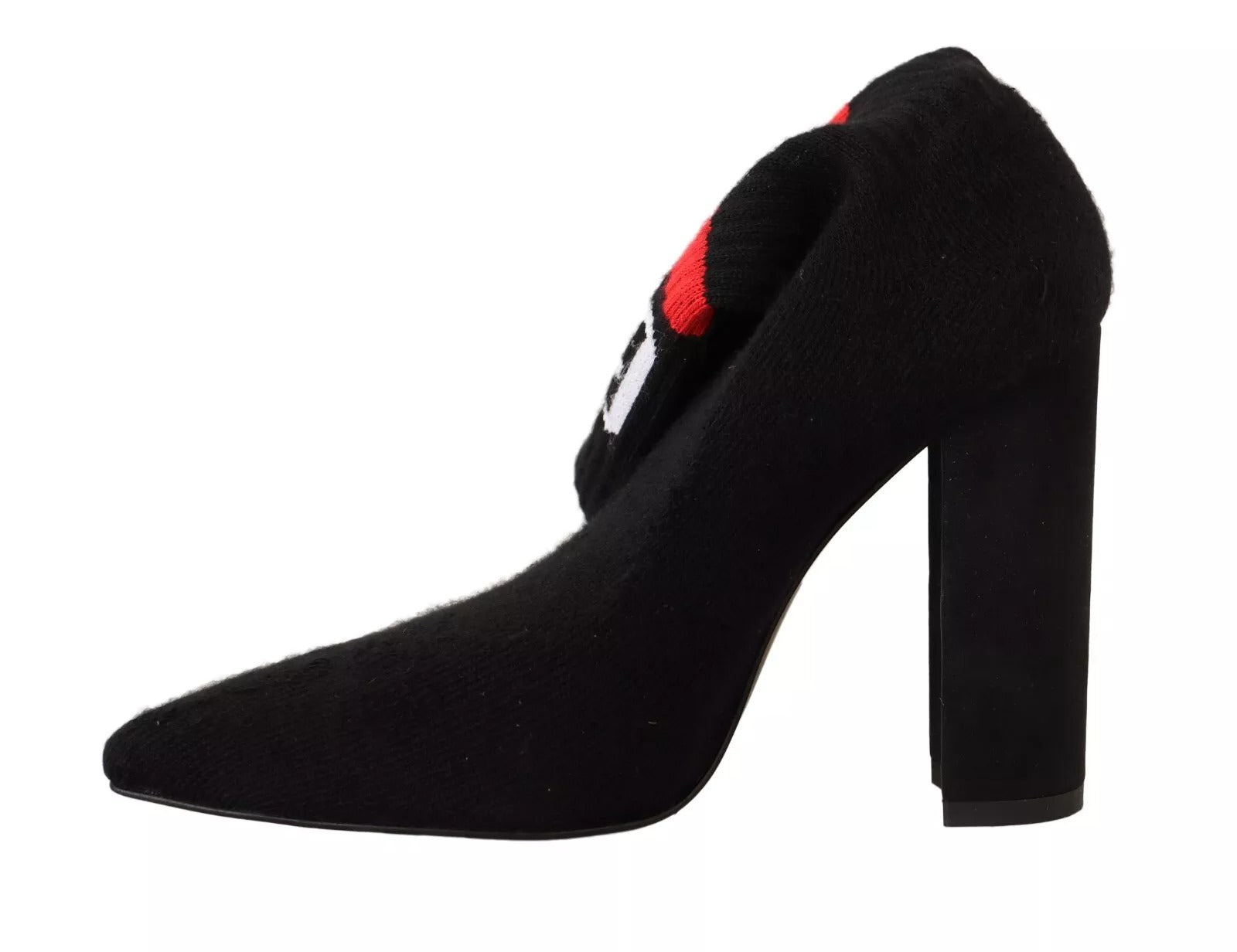 GCDS Black Suede Logo Socks Block Heel Ankle Boots Shoes LUNESCAPE