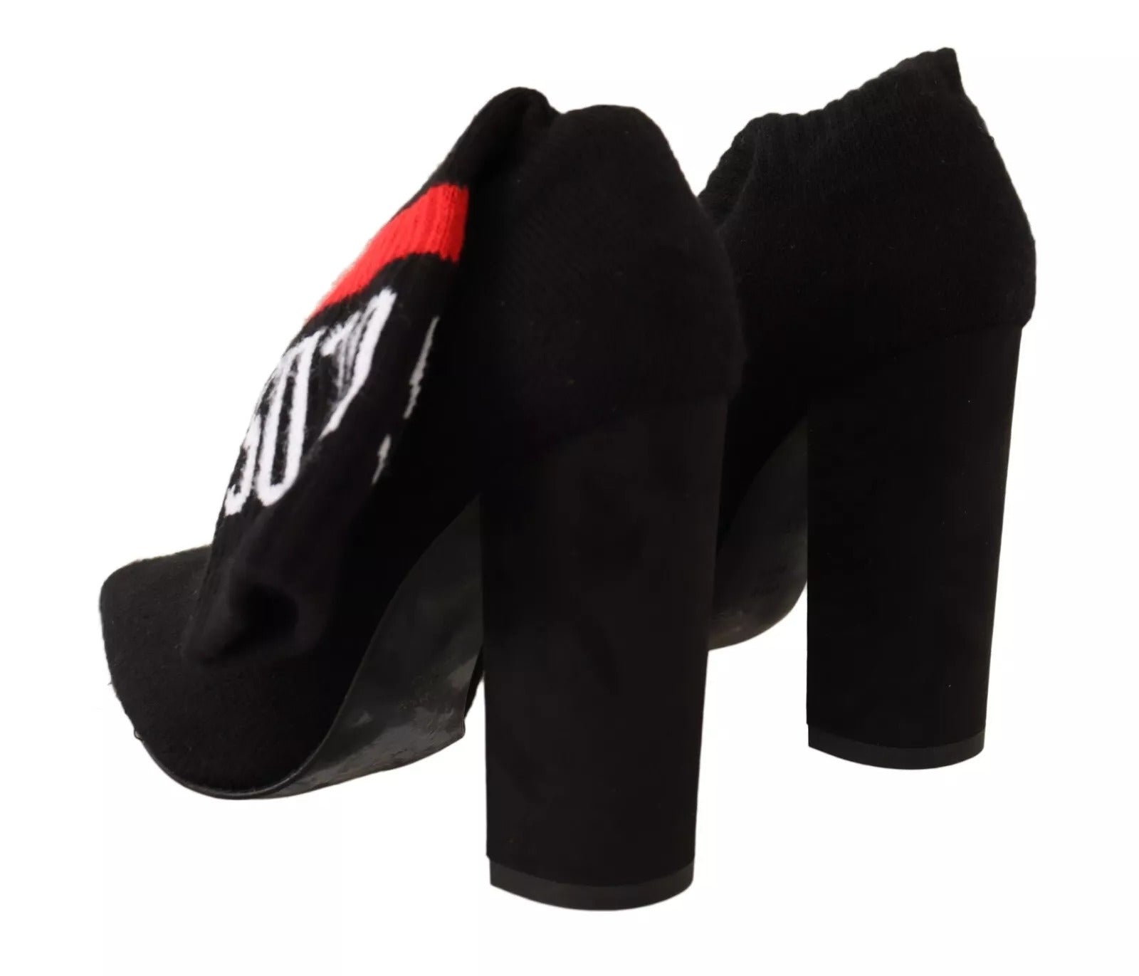 GCDS Black Suede Logo Socks Block Heel Ankle Boots Shoes LUNESCAPE
