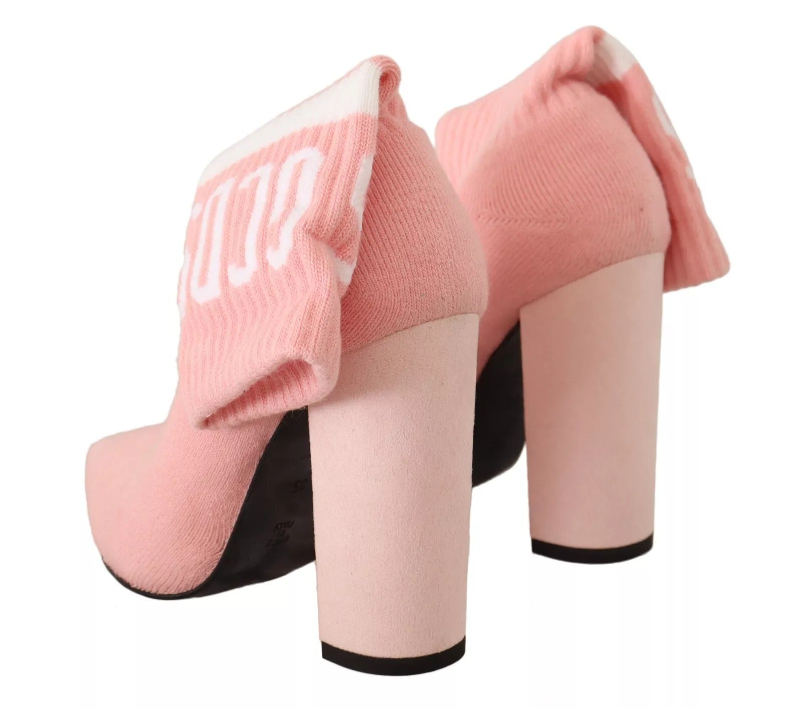 GCDS Pink Suede Logo Socks Block Heel Ankle Boots Shoes LUNESCAPE