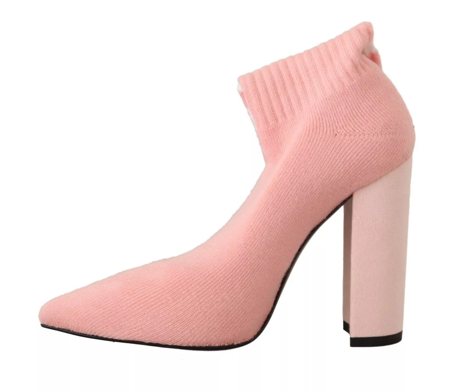 GCDS Pink Suede Logo Socks Block Heel Ankle Boots Shoes LUNESCAPE