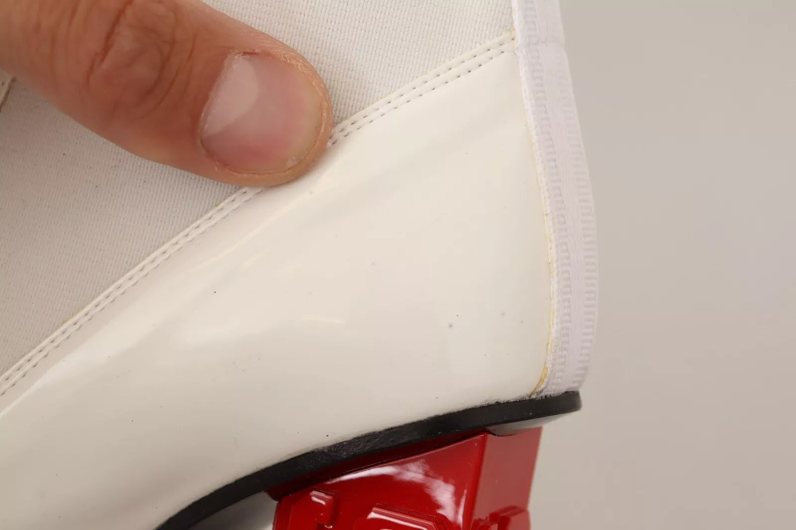 GCDS White Leather Fabric Red Logo Heel Ankle Boots Shoes LUNESCAPE