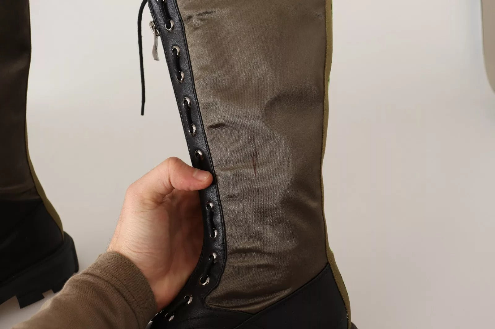 Gaelle Black Green High Combat Boots Lace Up Military Shoes