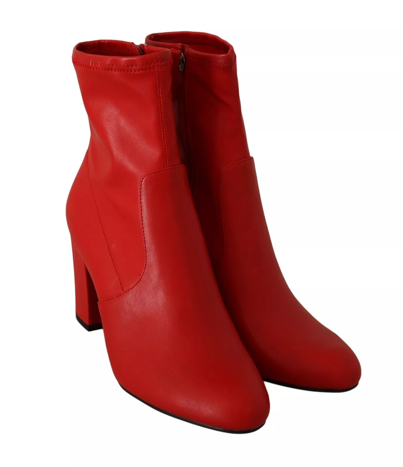 Steve Madden Red Leather Block Heel Sock Boots LUNESCAPE