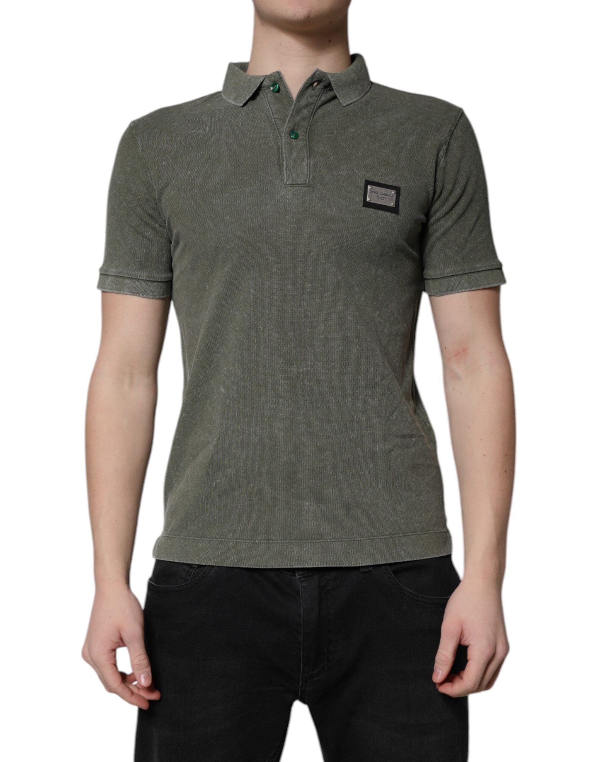 Dolce & Gabbana Army Green Logo Plaque Cotton Polo Shirt T-shirt LUNESCAPE