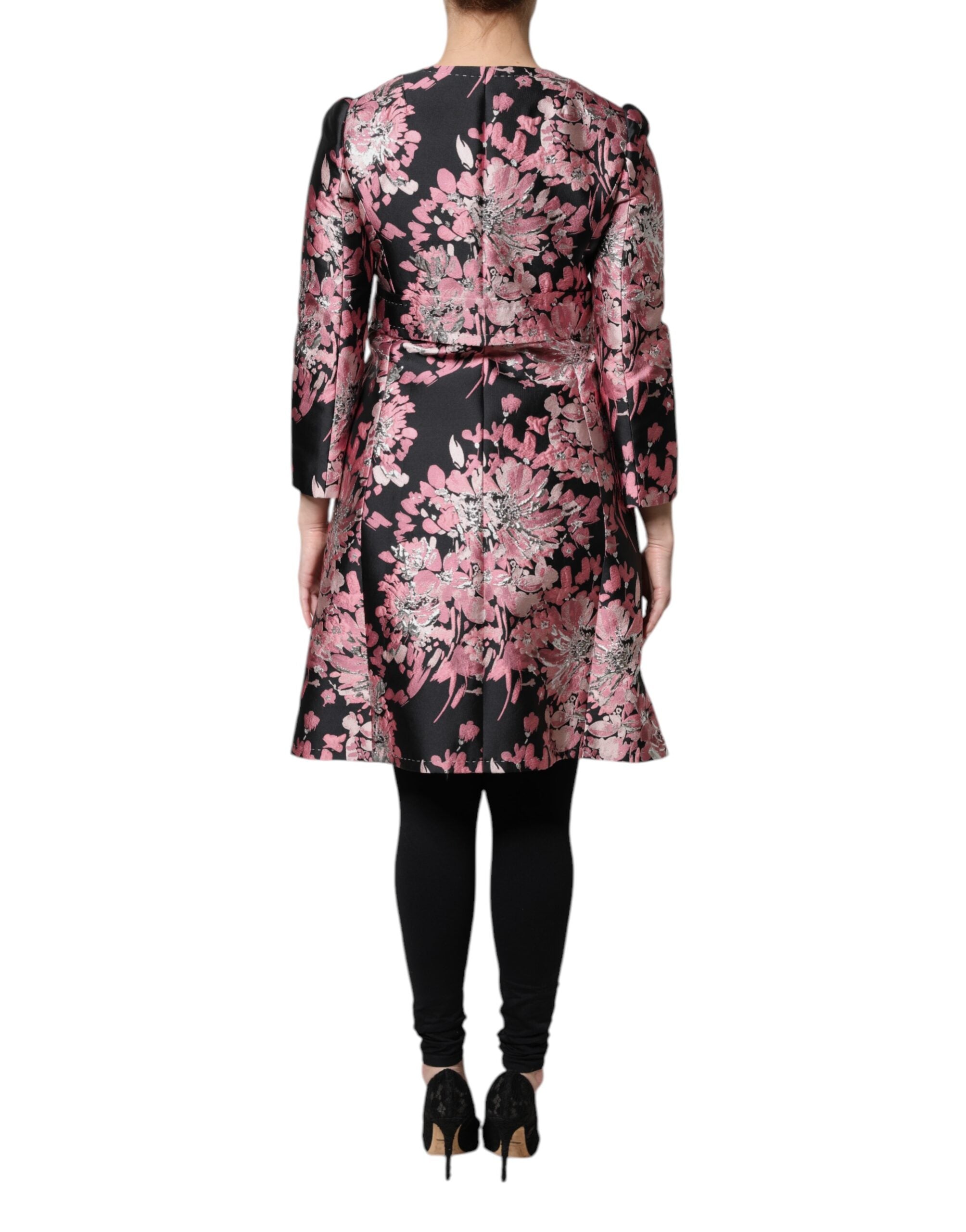 Dolce & Gabbana Pink Black Floral Brocade Trenchcoat Jacket LUNESCAPE