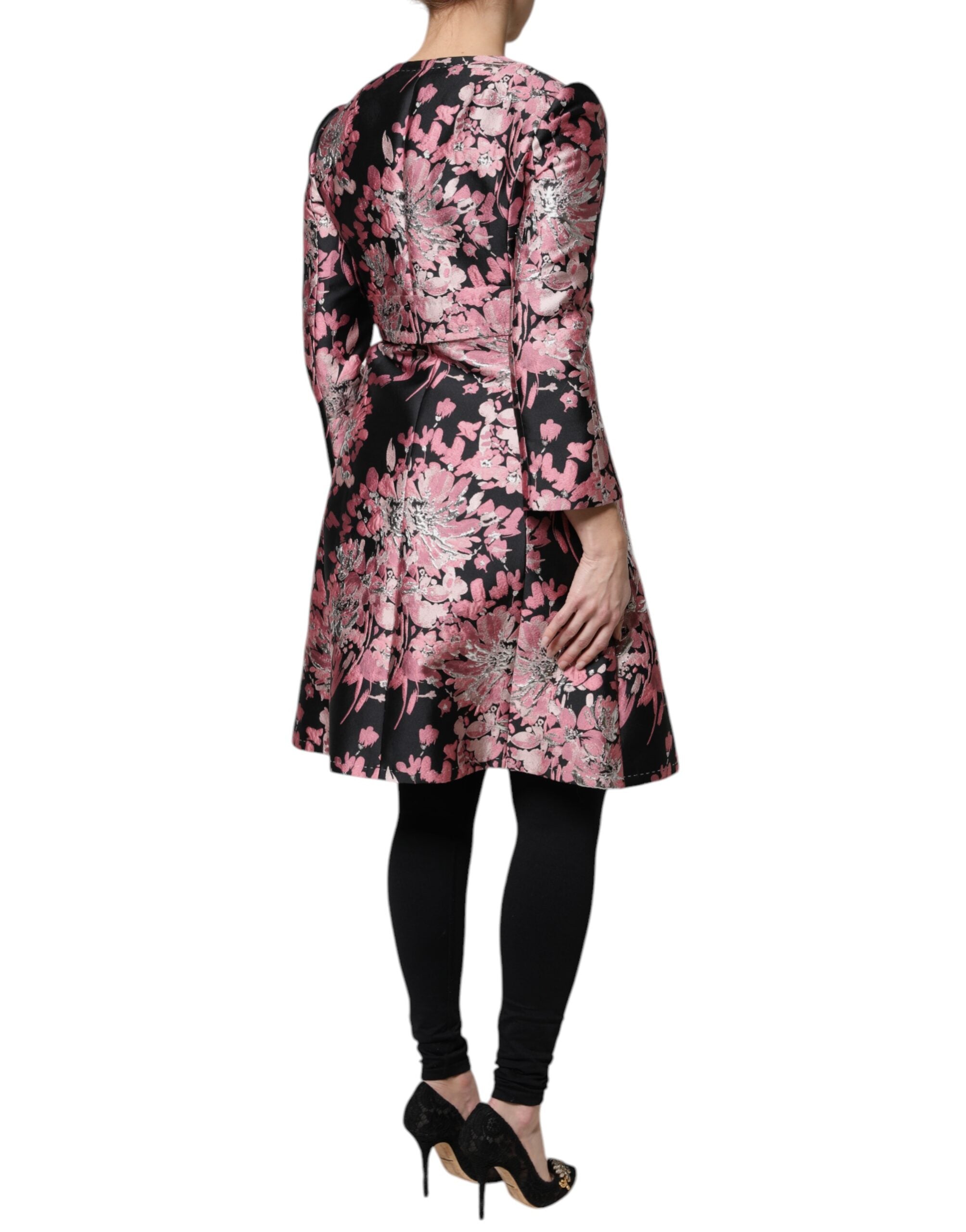 Dolce & Gabbana Pink Black Floral Brocade Trenchcoat Jacket LUNESCAPE