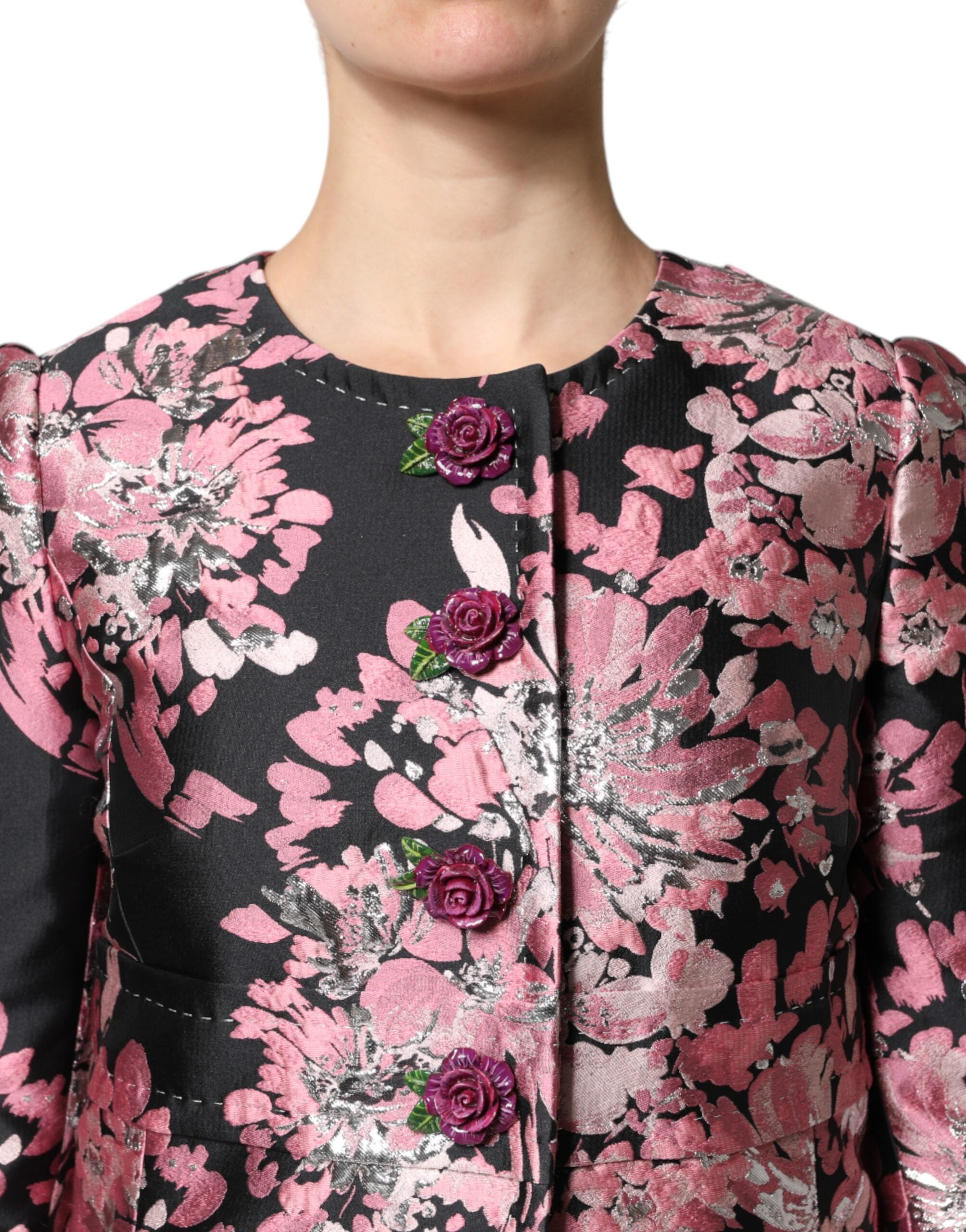 Dolce & Gabbana Pink Black Floral Brocade Trenchcoat Jacket LUNESCAPE