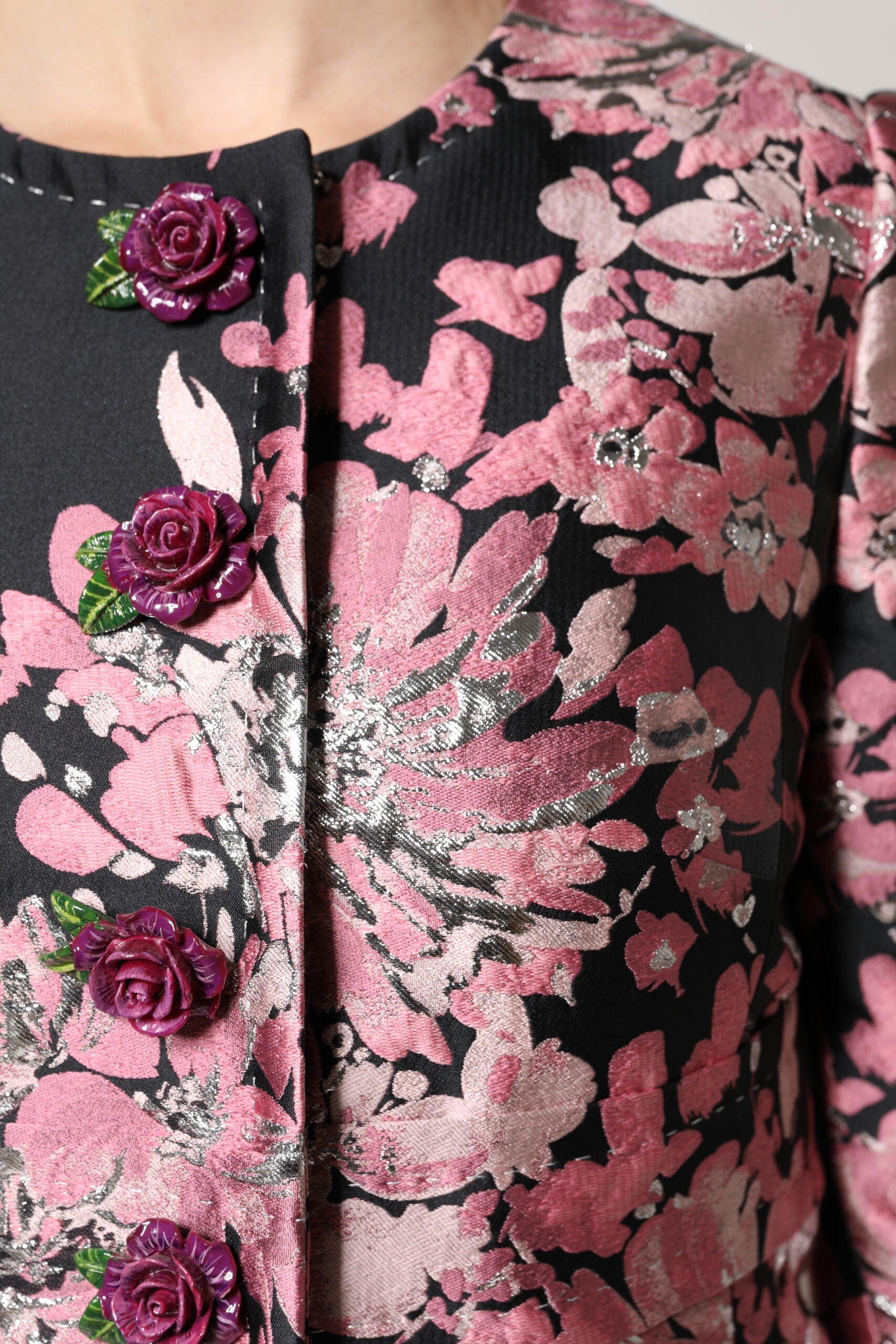Dolce & Gabbana Pink Black Floral Brocade Trenchcoat Jacket LUNESCAPE
