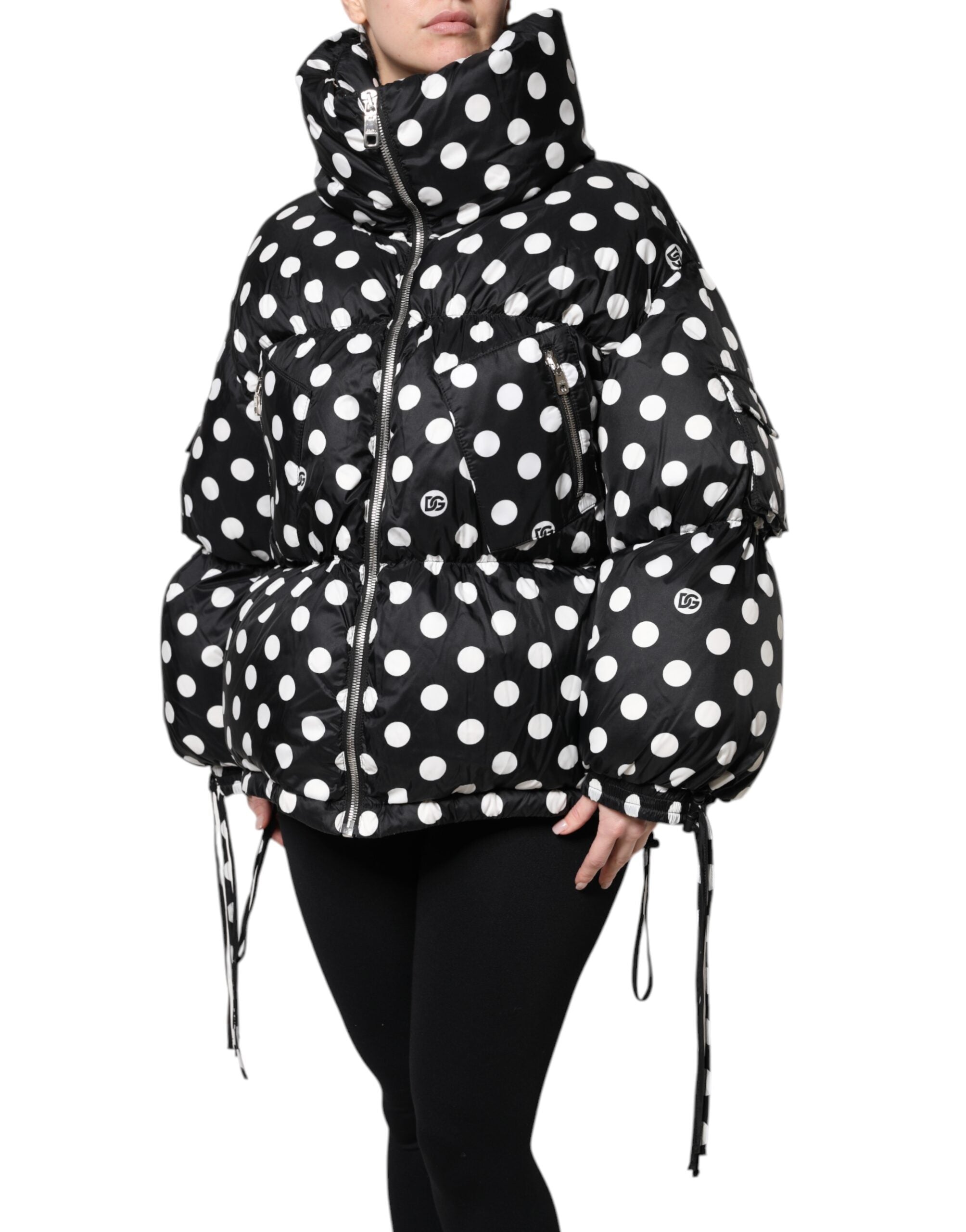 Dolce & Gabbana Black White Polka Dot Full Zip Puffer Jacket