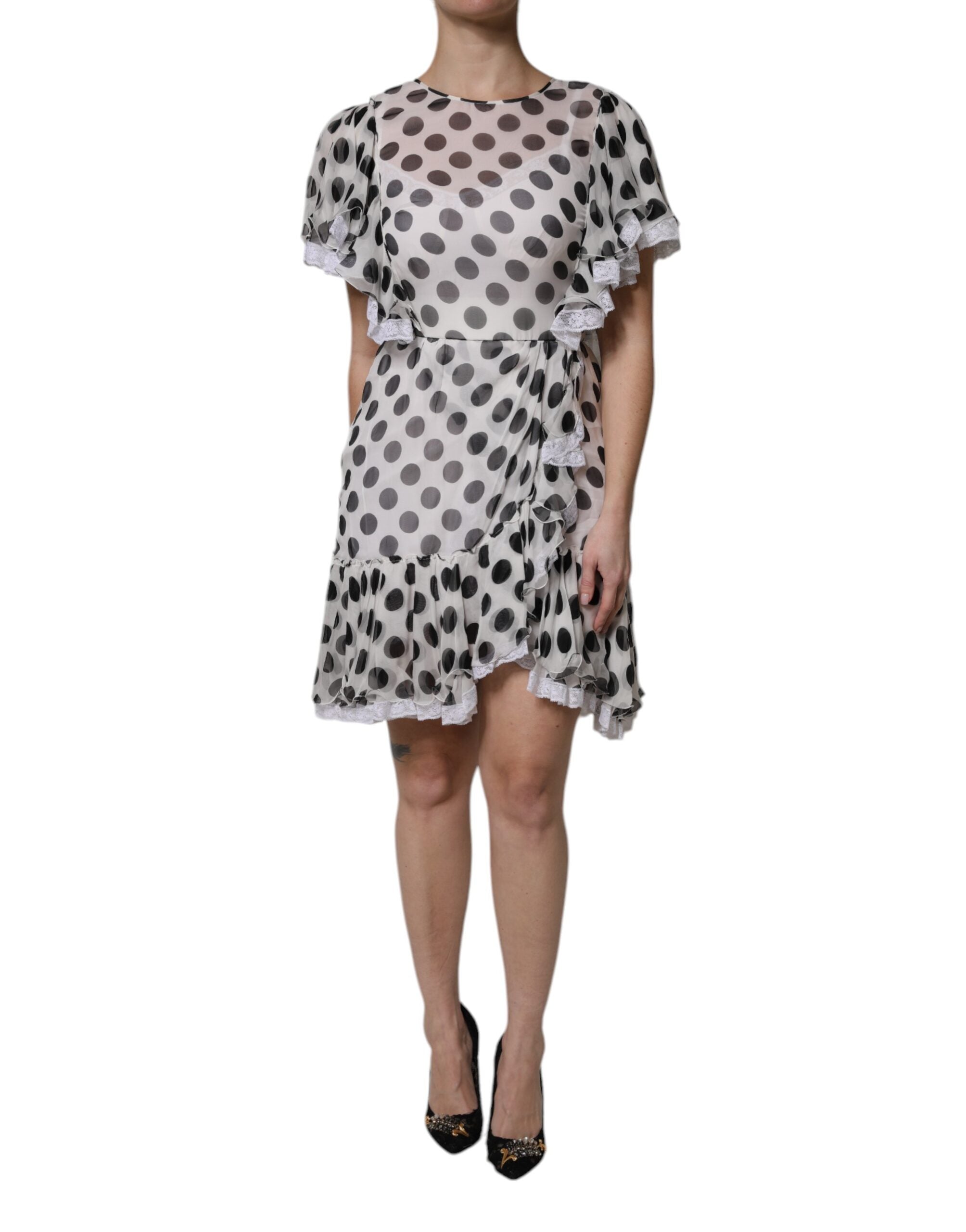 Dolce & Gabbana White Polka Dotted Silk Blend A-line Dress LUNESCAPE