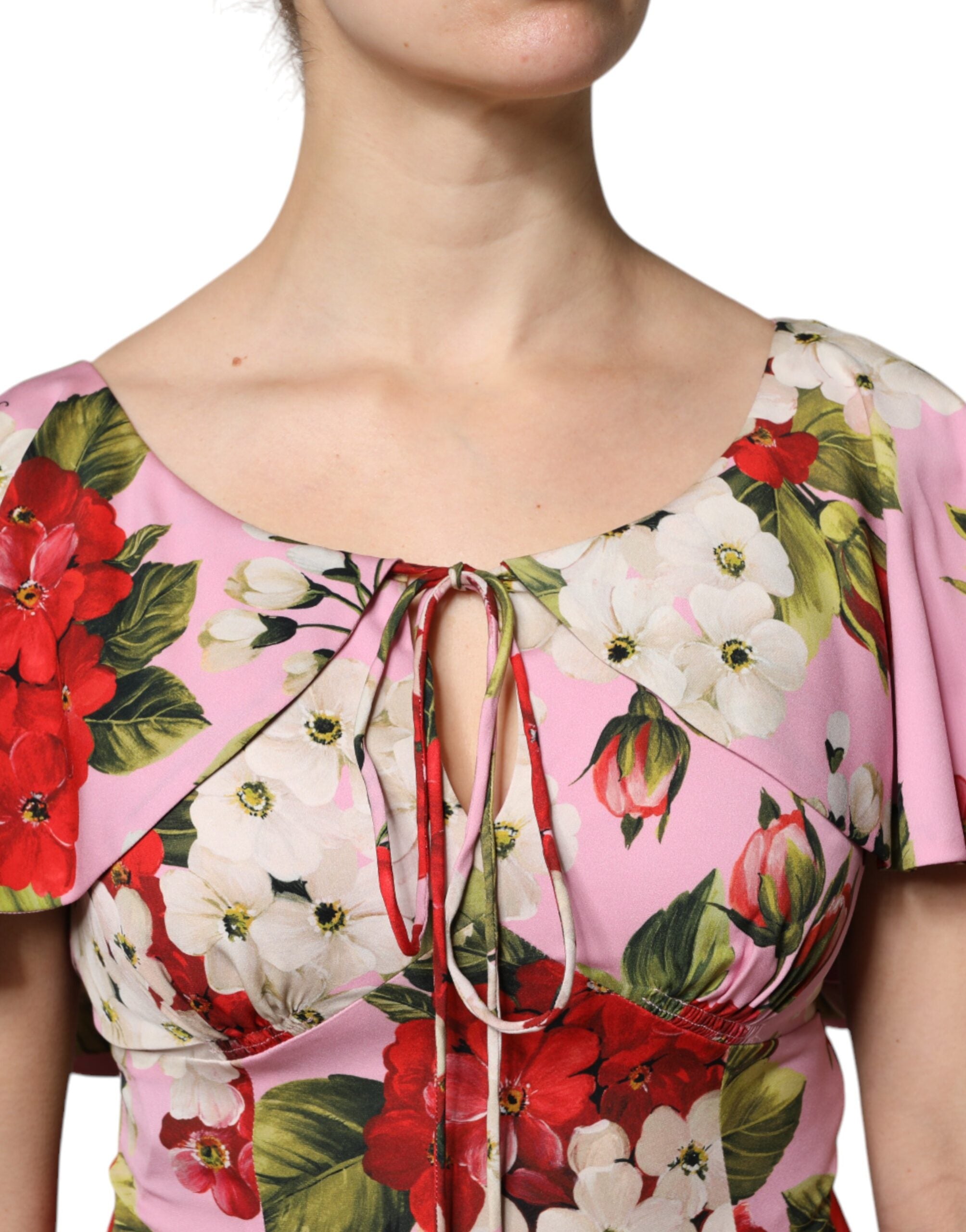 Dolce & Gabbana Pink Floral Silk Flutter Sleeves Poet Blouse LUNESCAPE