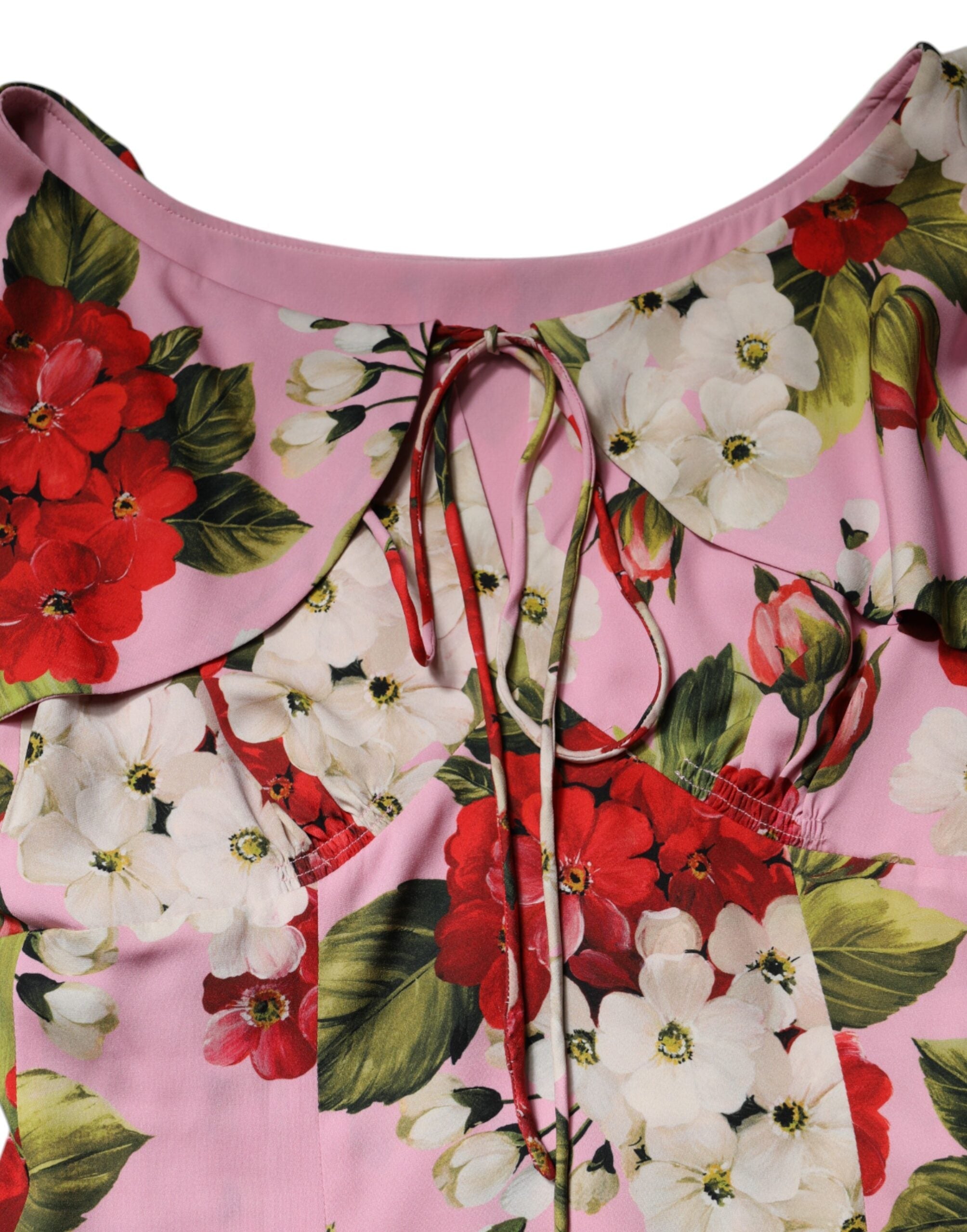Dolce & Gabbana Pink Floral Silk Flutter Sleeves Poet Blouse LUNESCAPE