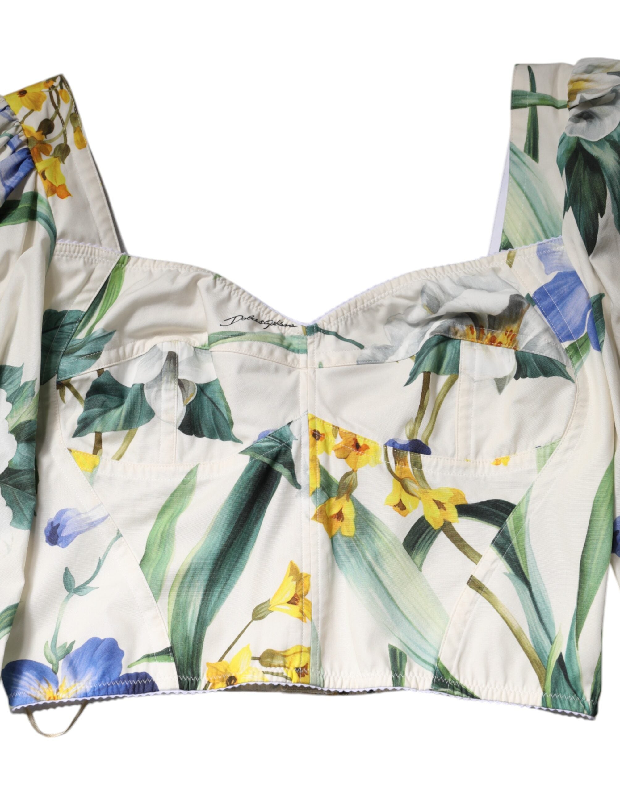 Dolce & Gabbana White Floral Puff Sleeves Crop Blouse Top LUNESCAPE