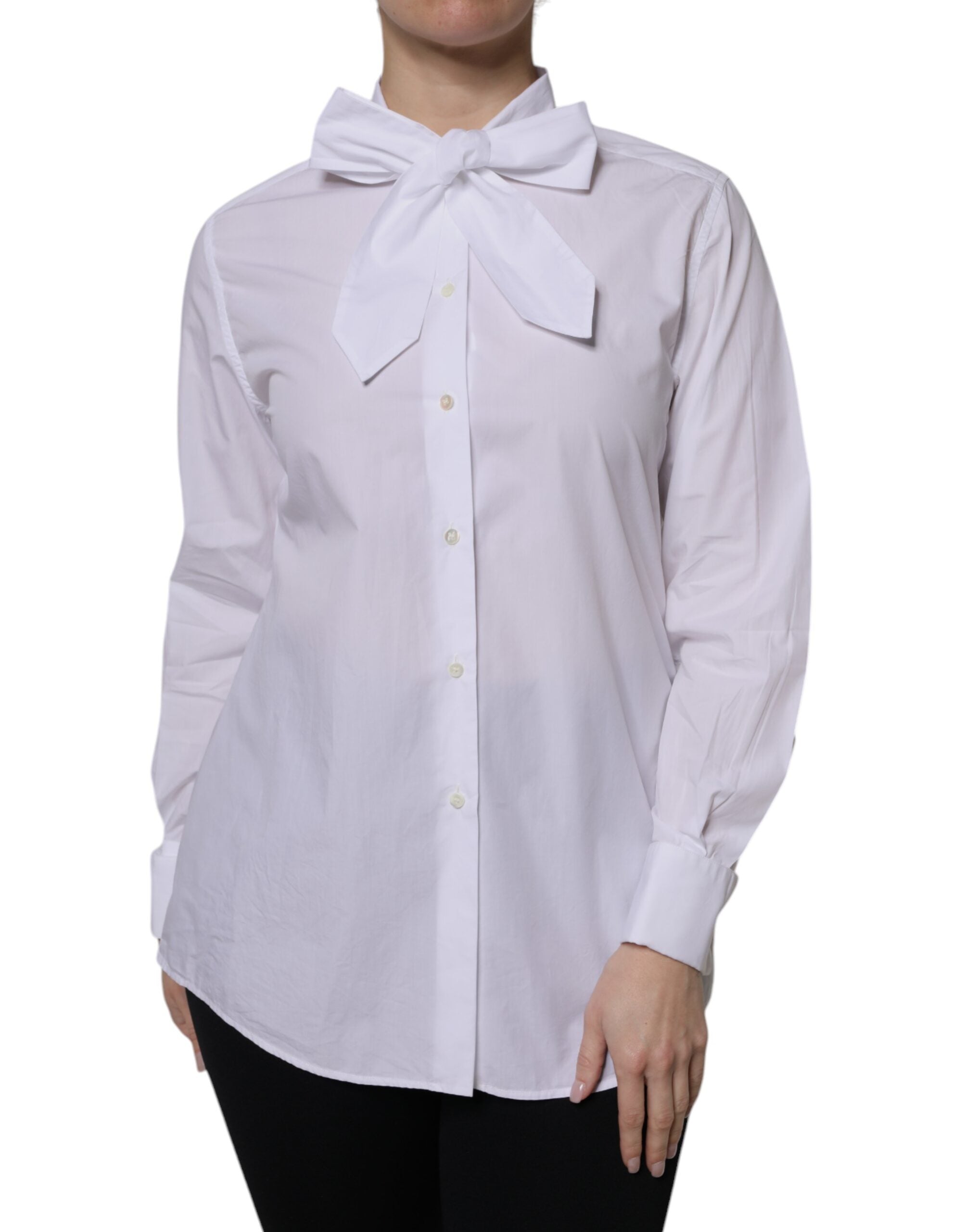 Dolce & Gabbana White Ascot Collar Long Sleeve Blouse Top LUNESCAPE