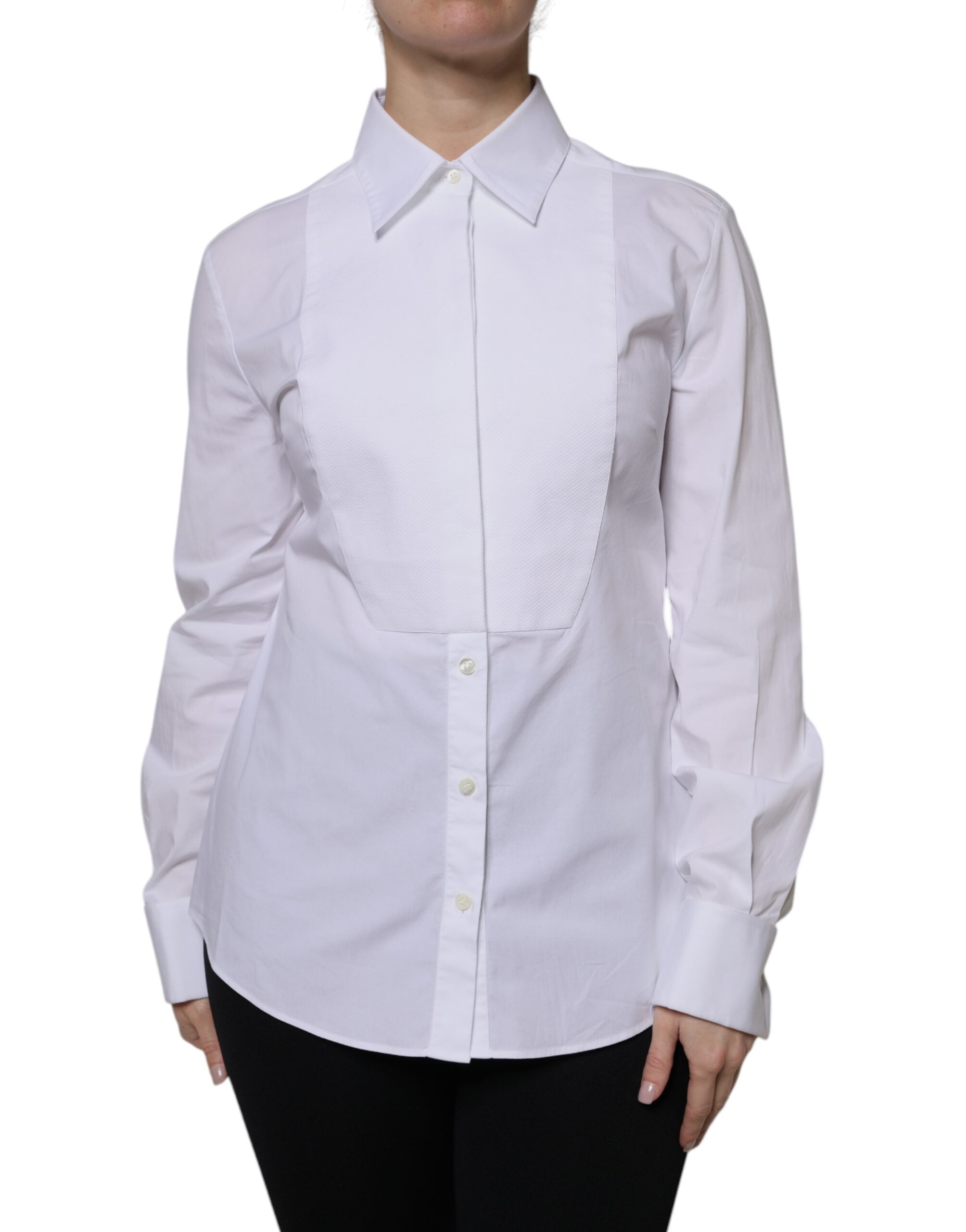 Dolce & Gabbana White Cotton Dress Collared Dress Shirt Top LUNESCAPE