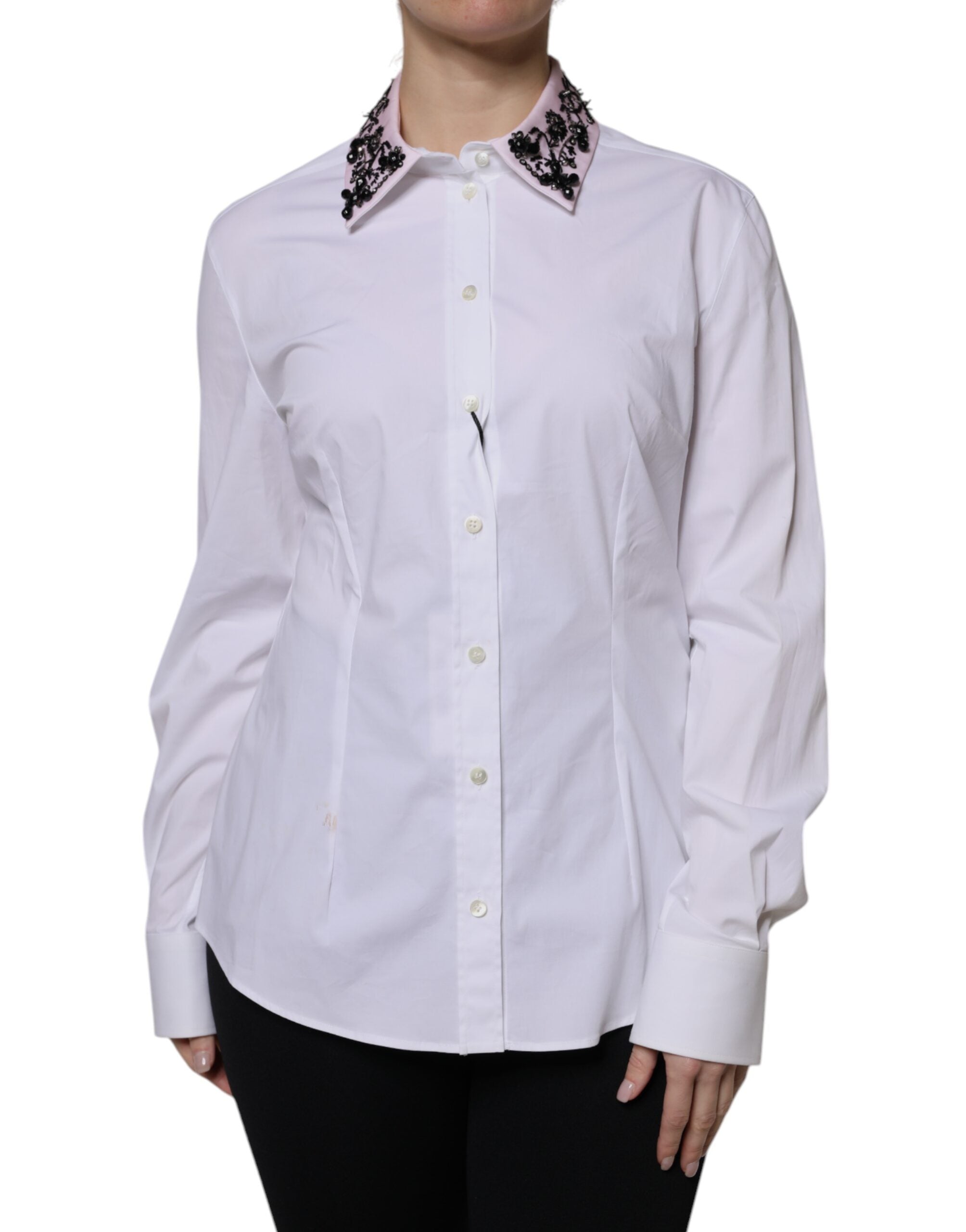 Dolce & Gabbana White Embellished Collared Dress Shirt Top LUNESCAPE