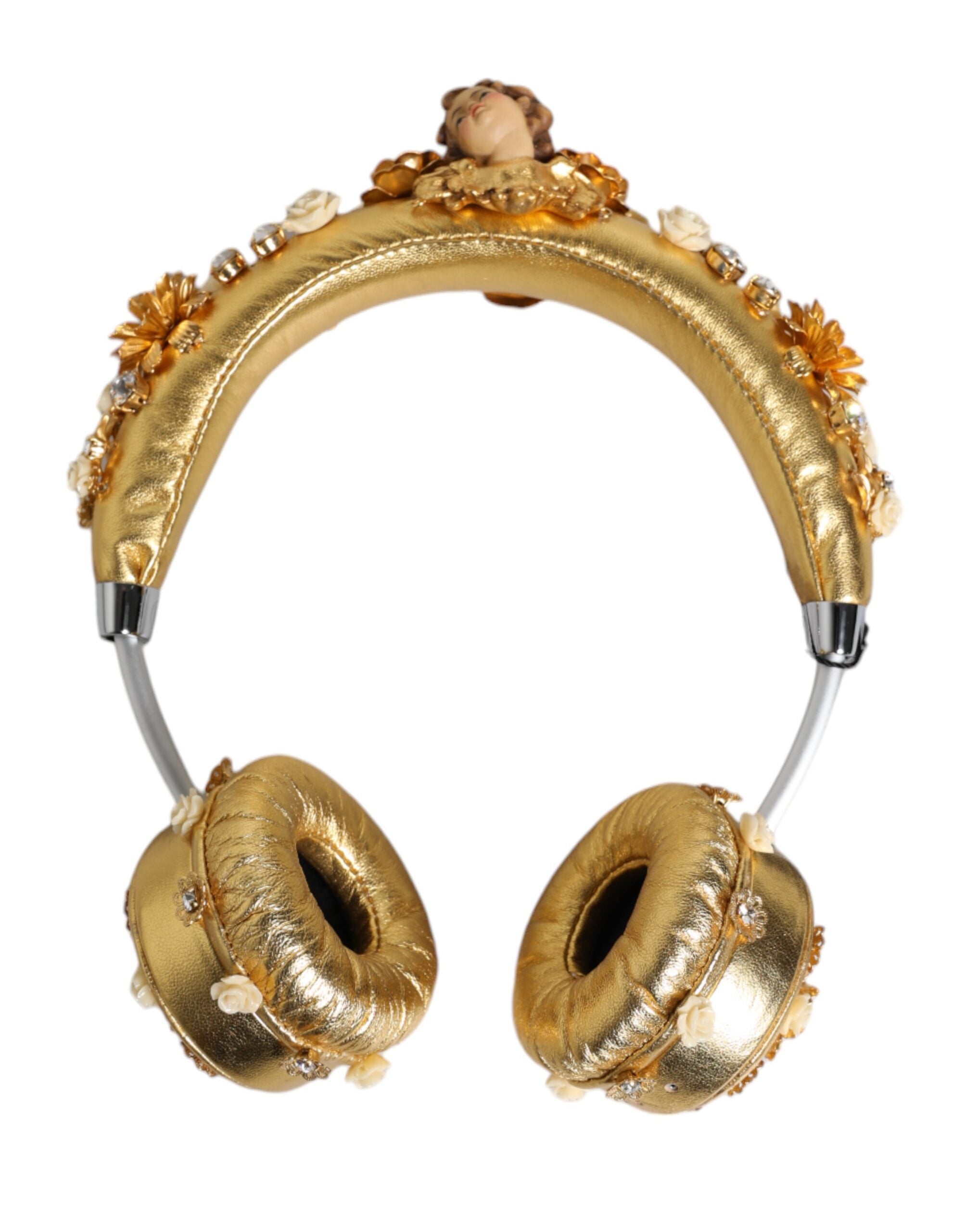 Dolce & Gabbana Gold Leather Floral Crystal Angel Headset Headphones LUNESCAPE