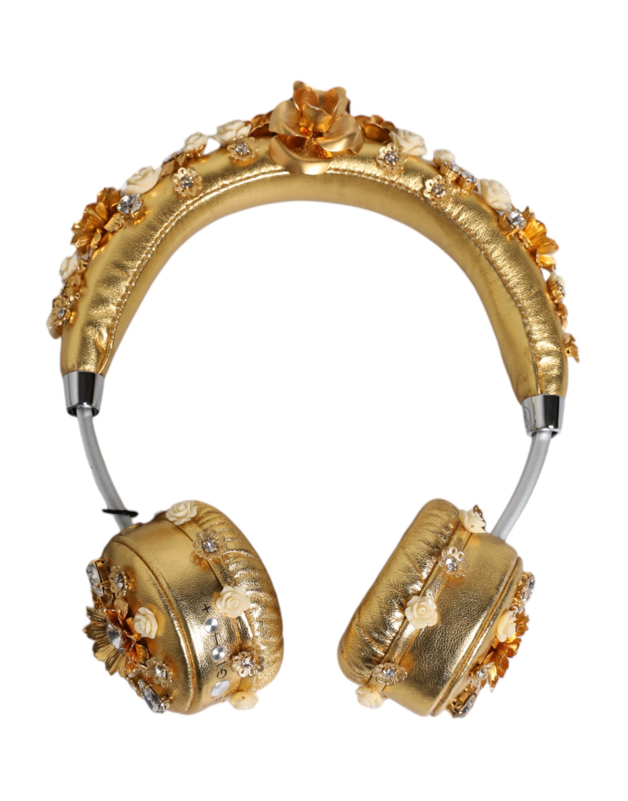 Dolce & Gabbana Gold Leather Floral Crystal Angel Headset Headphones LUNESCAPE