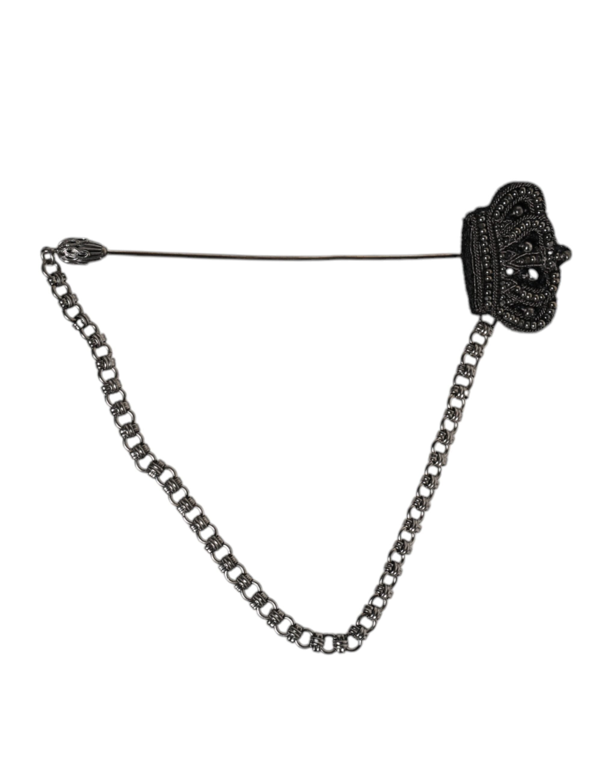 Dolce & Gabbana Silver Tone Brass Crown Chain Women Brooch Lapel Pin LUNESCAPE