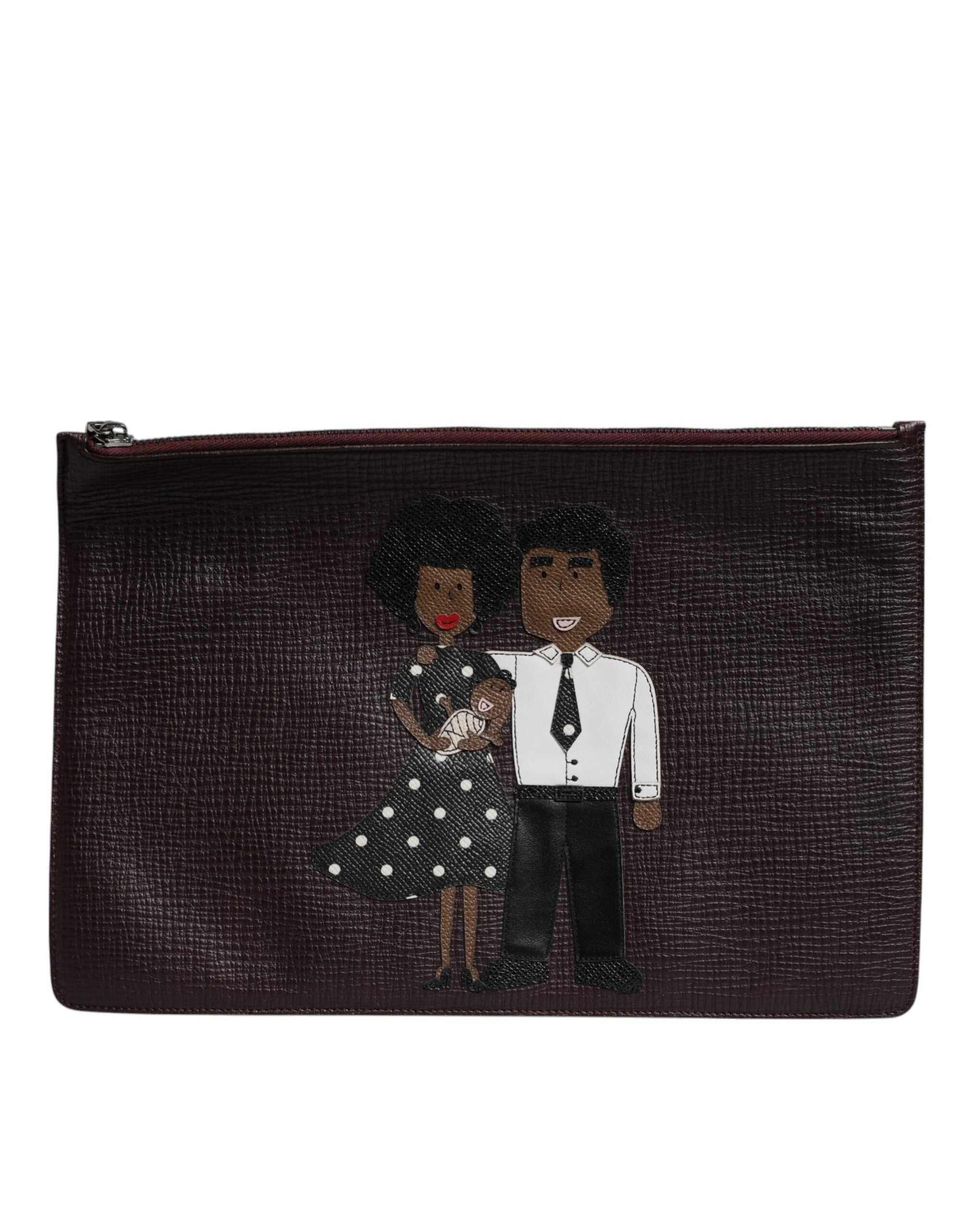 Dolce & Gabbana Brown Leather #DGFAMILY Embellished Men Clutch Pouch Bag LUNESCAPE