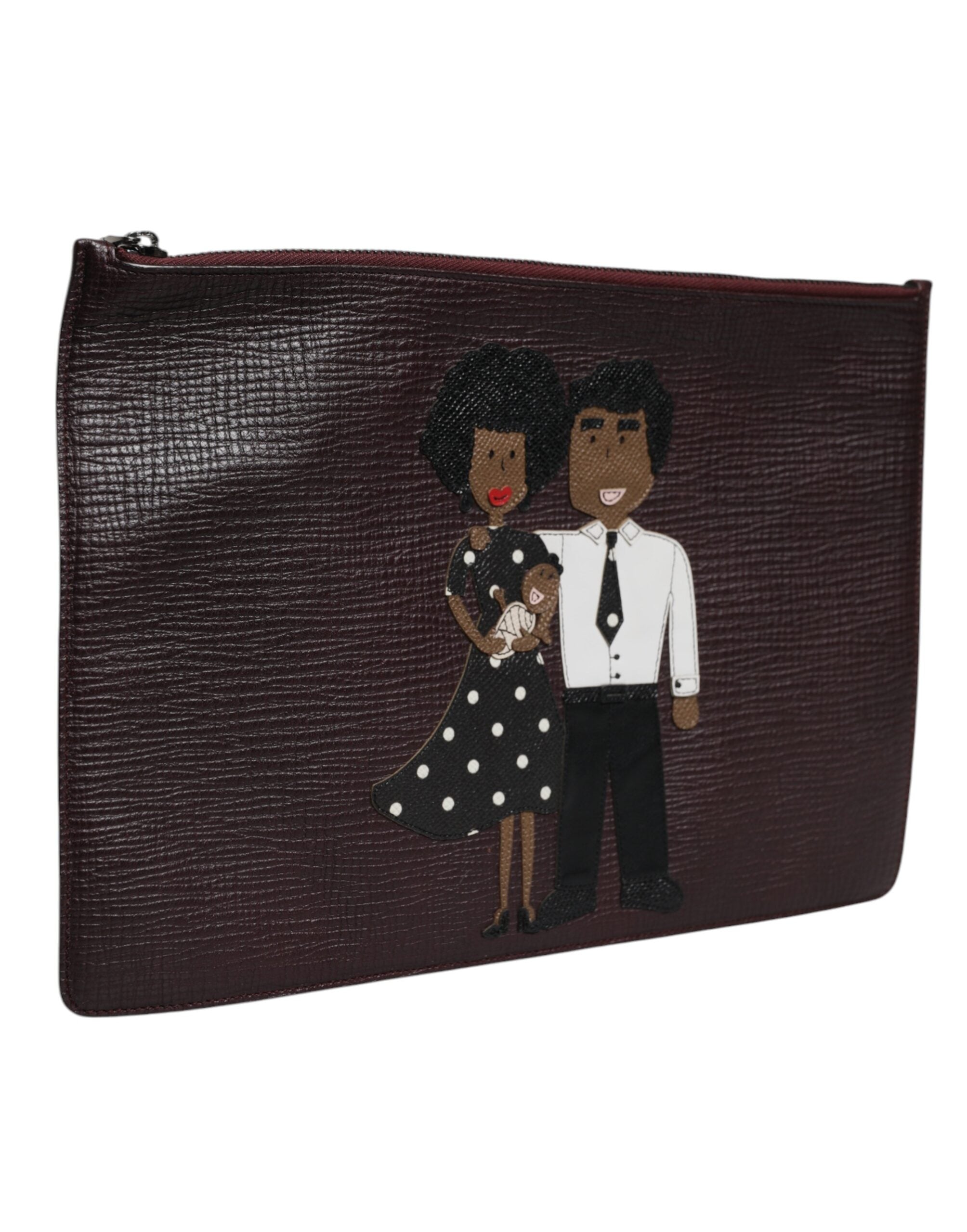 Dolce & Gabbana Brown Leather #DGFAMILY Embellished Men Clutch Pouch Bag LUNESCAPE