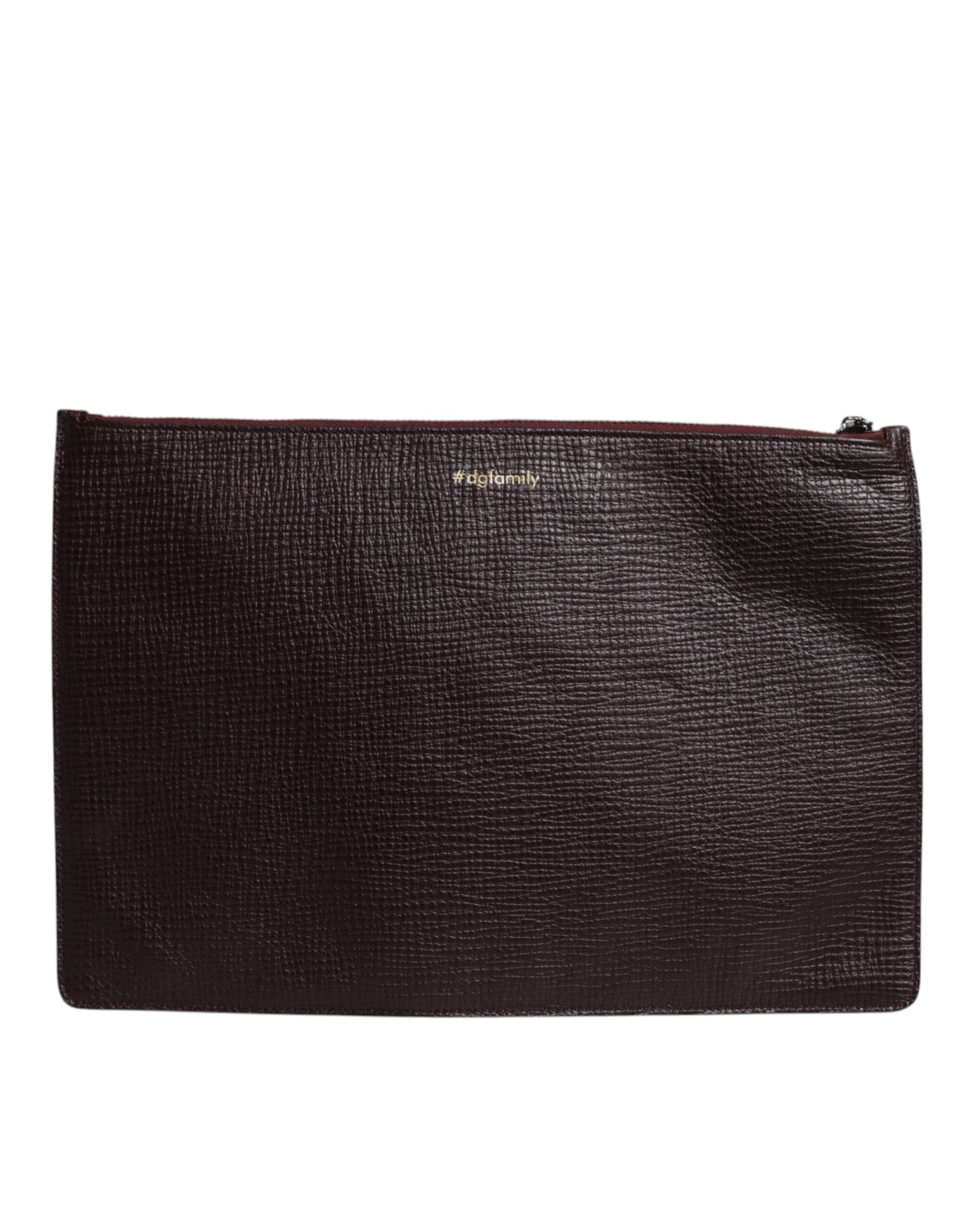 Dolce & Gabbana Brown Leather #DGFAMILY Embellished Men Clutch Pouch Bag LUNESCAPE
