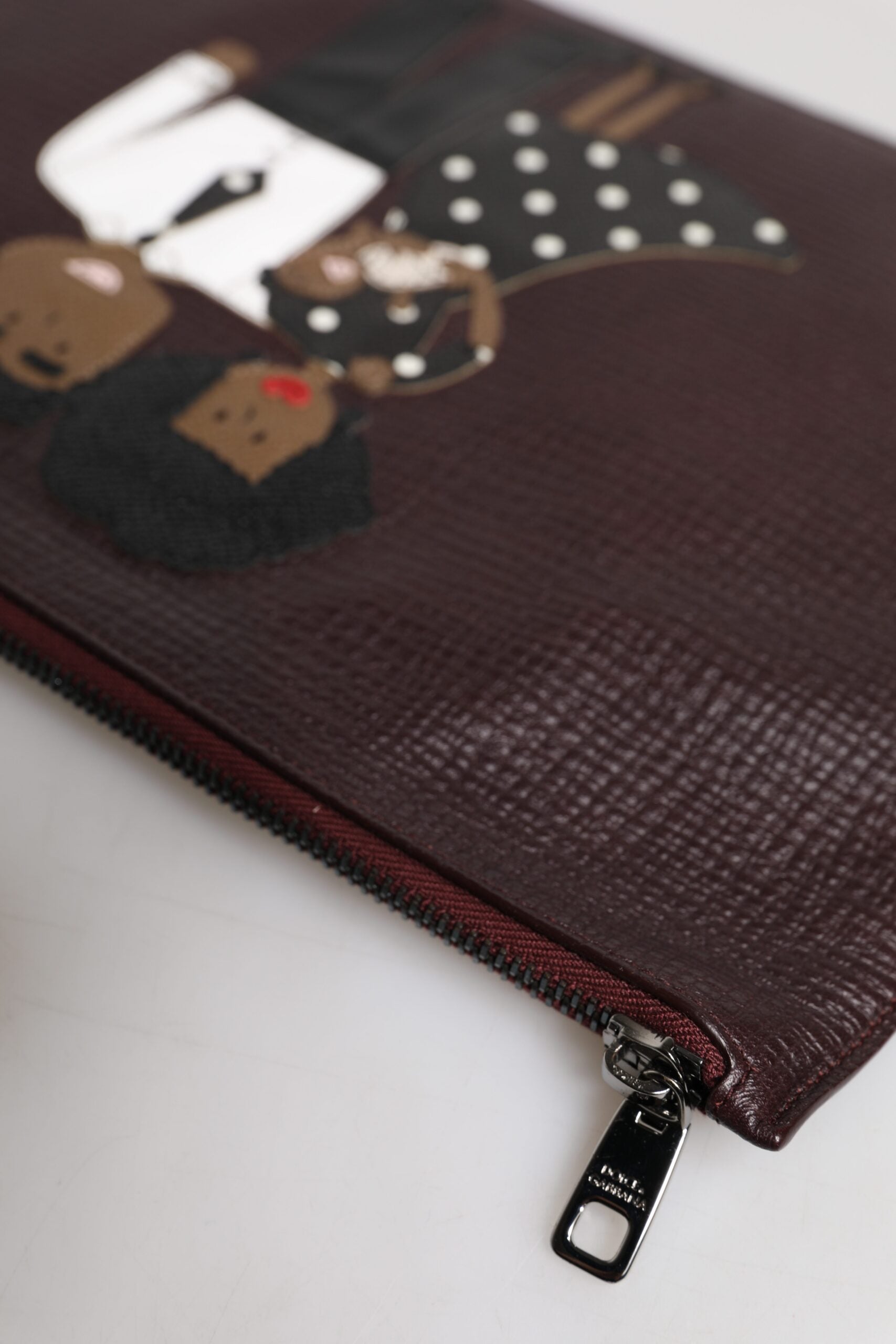 Dolce & Gabbana Brown Leather #DGFAMILY Embellished Men Clutch Pouch Bag LUNESCAPE
