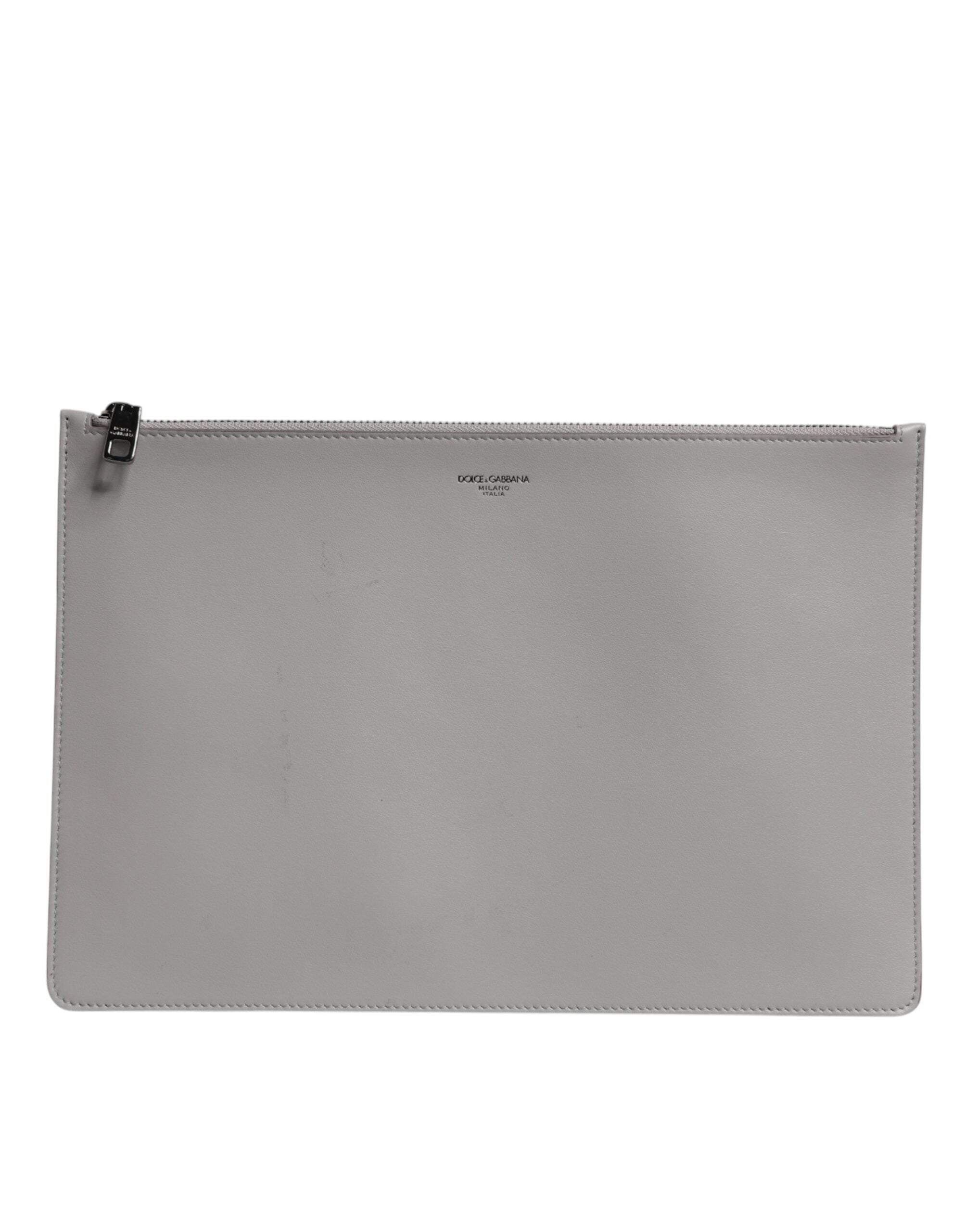 Dolce & Gabbana Gray Solid Leather DG Logo Men Clutch Zip Pouch Bag LUNESCAPE