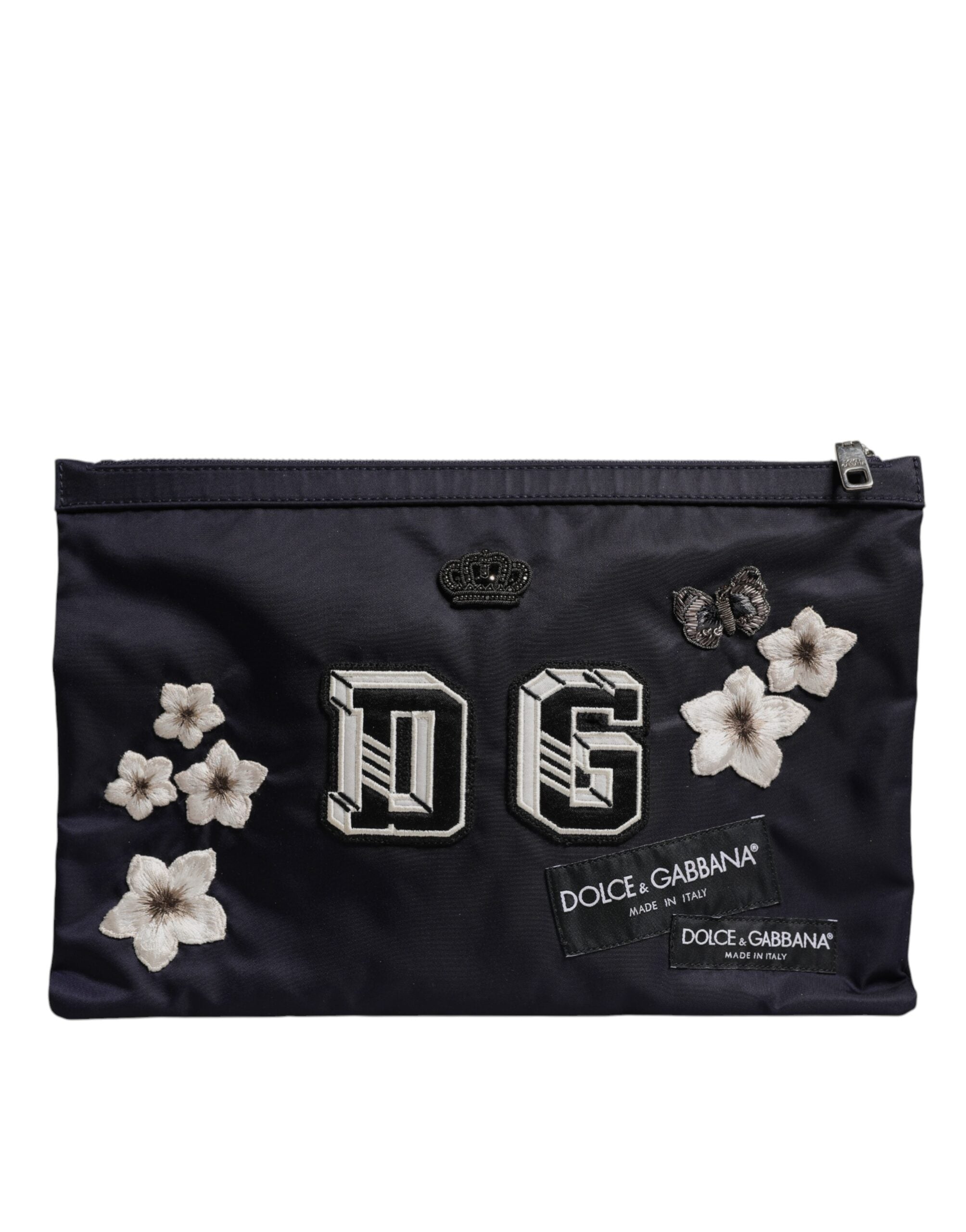 Dolce & Gabbana Blue DG Logo Patch Embellished Pouch Clutch Bag LUNESCAPE